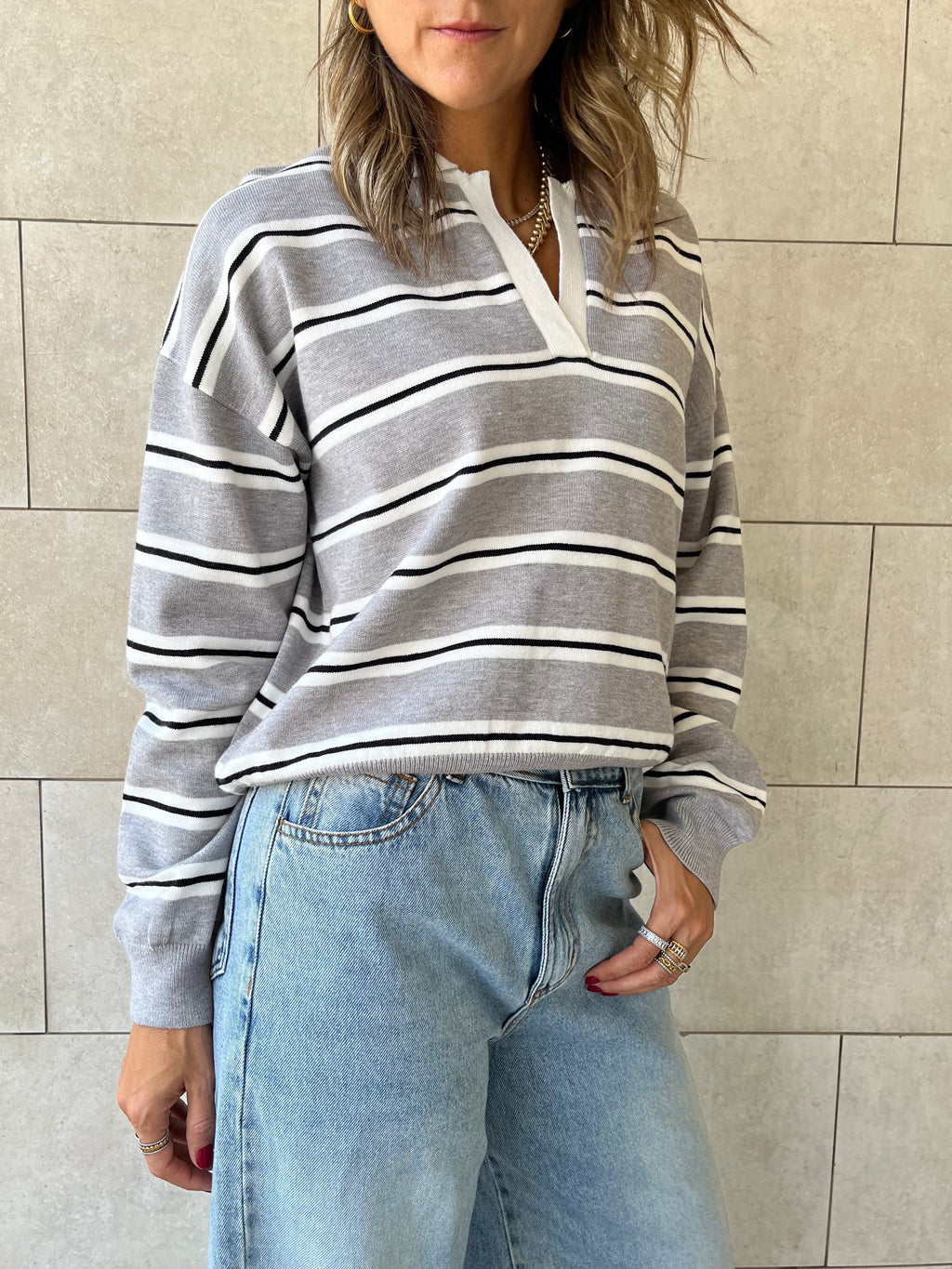 Grey Knit Rugby Shirt