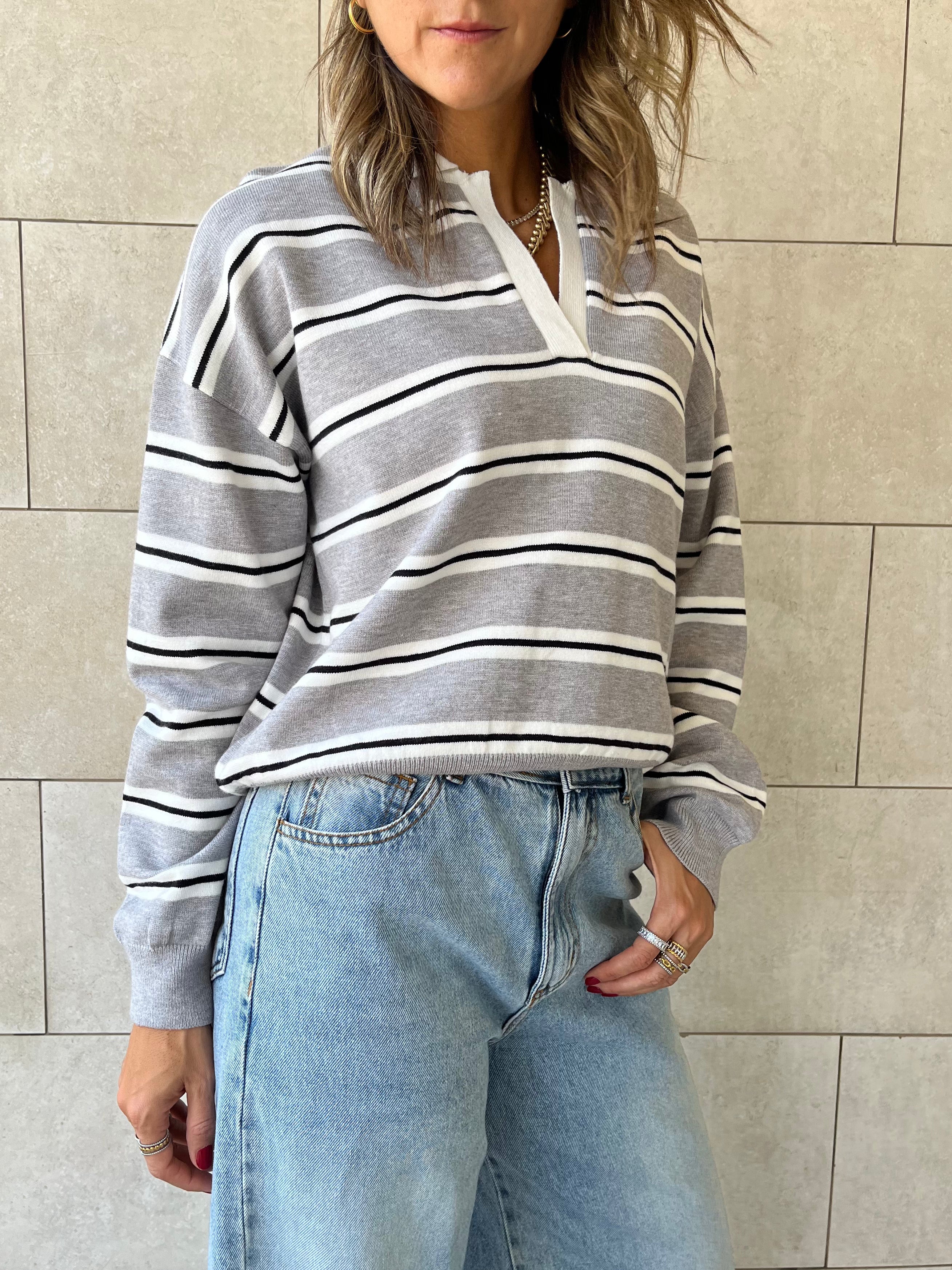 Grey Knit Rugby Shirt