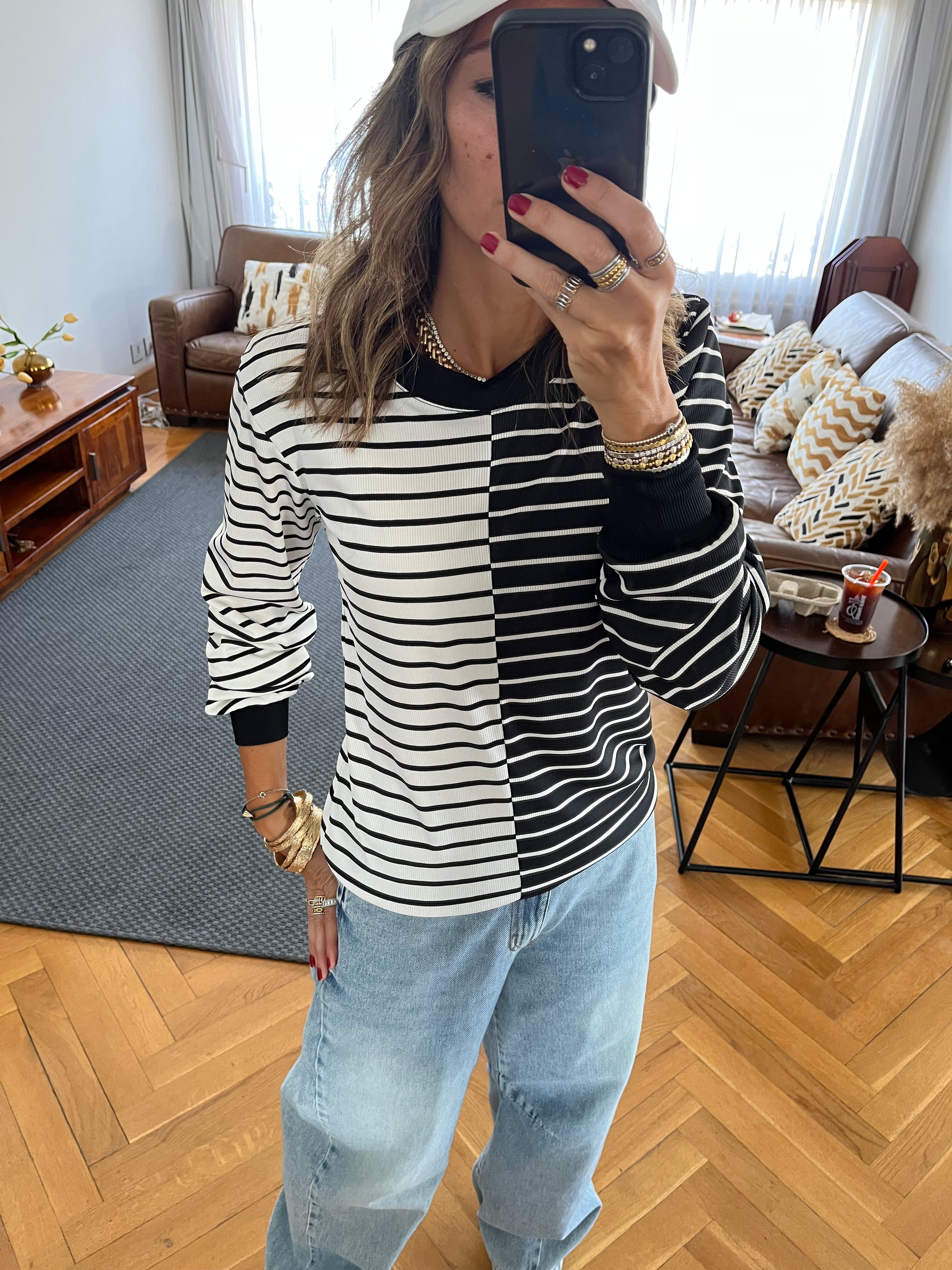 Half And Half Striped Top