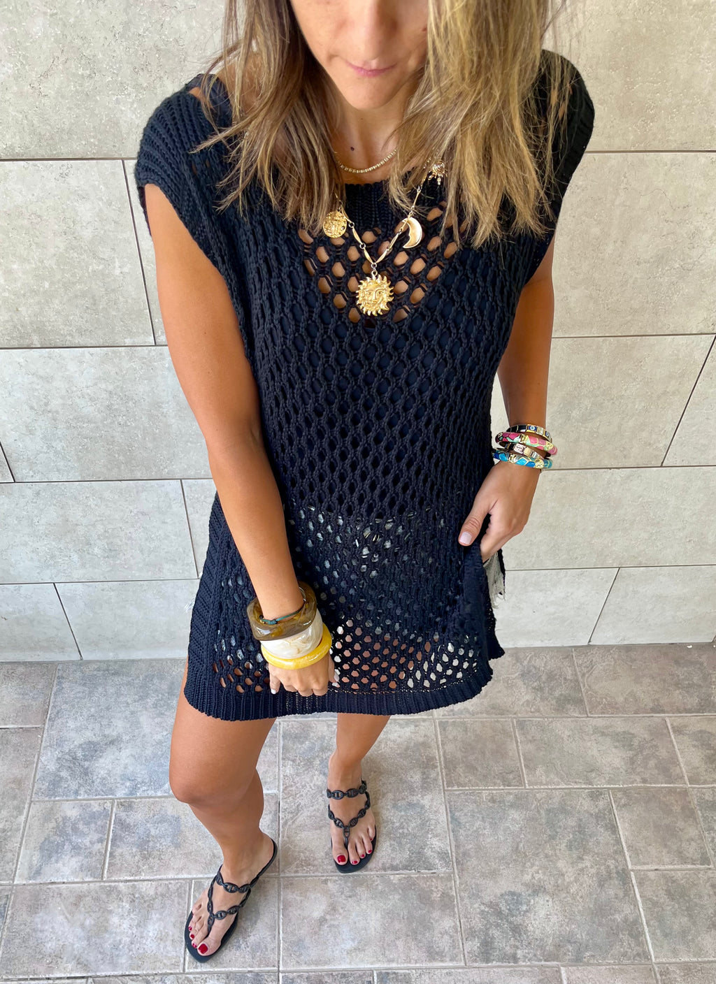 Black Crochet Mini Throw Over Cover-Up