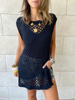 Black Crochet Mini Throw Over Cover-Up