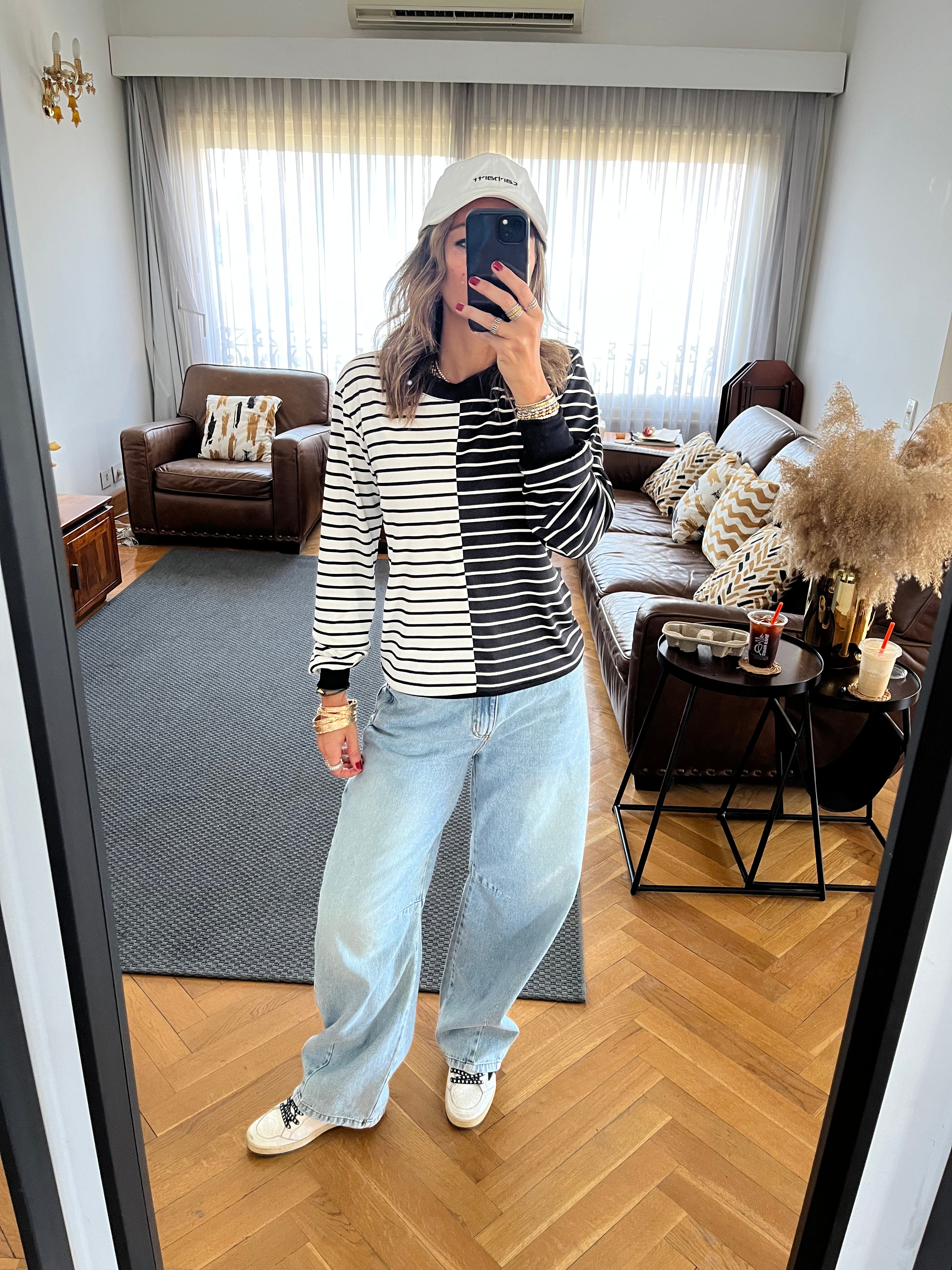 Half And Half Striped Top