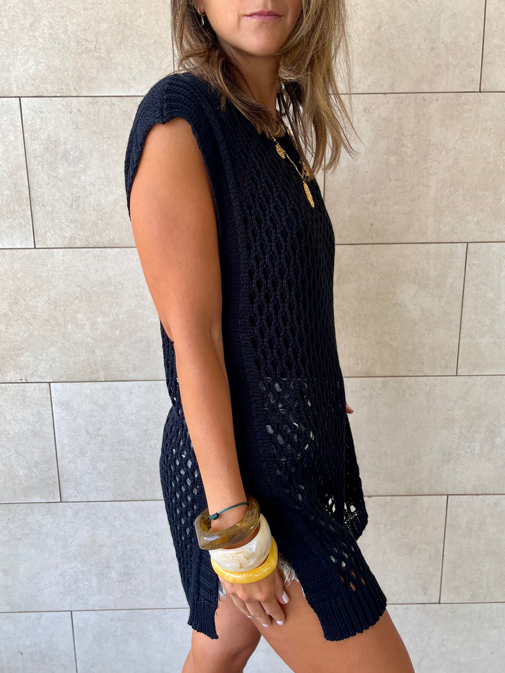 Black Crochet Mini Throw Over Cover-Up