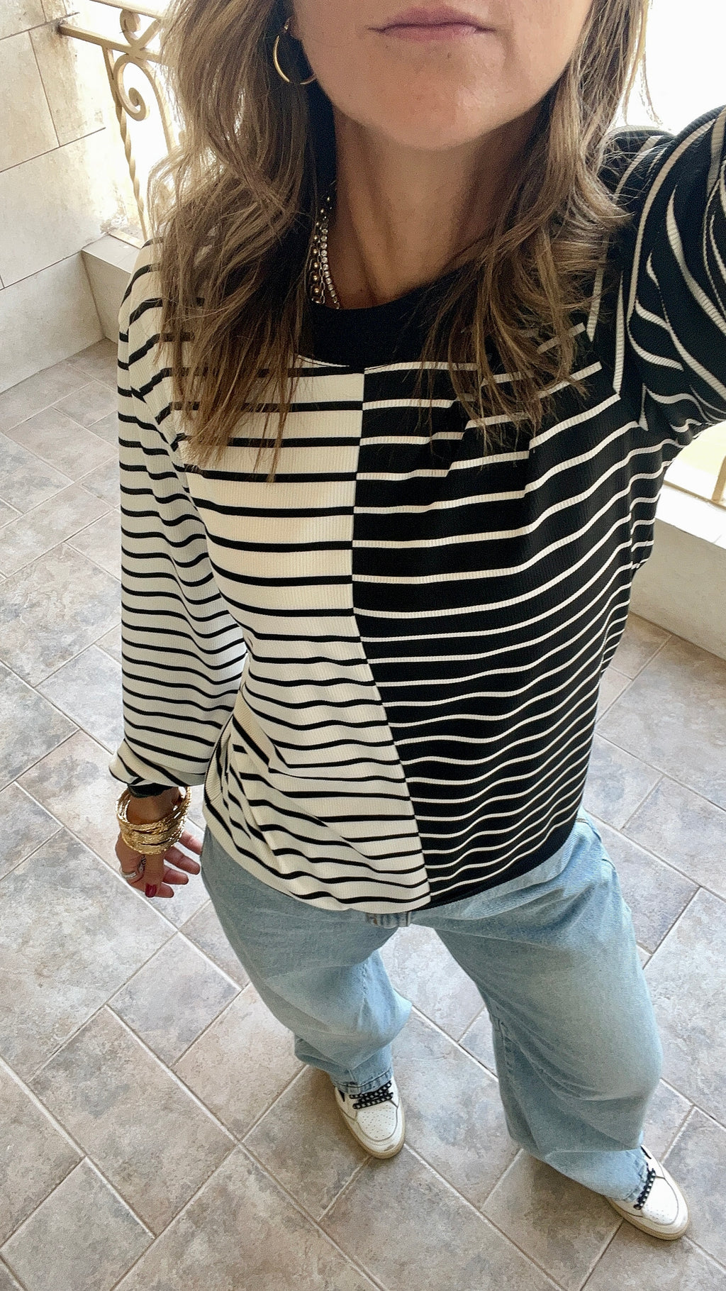 Half And Half Striped Top