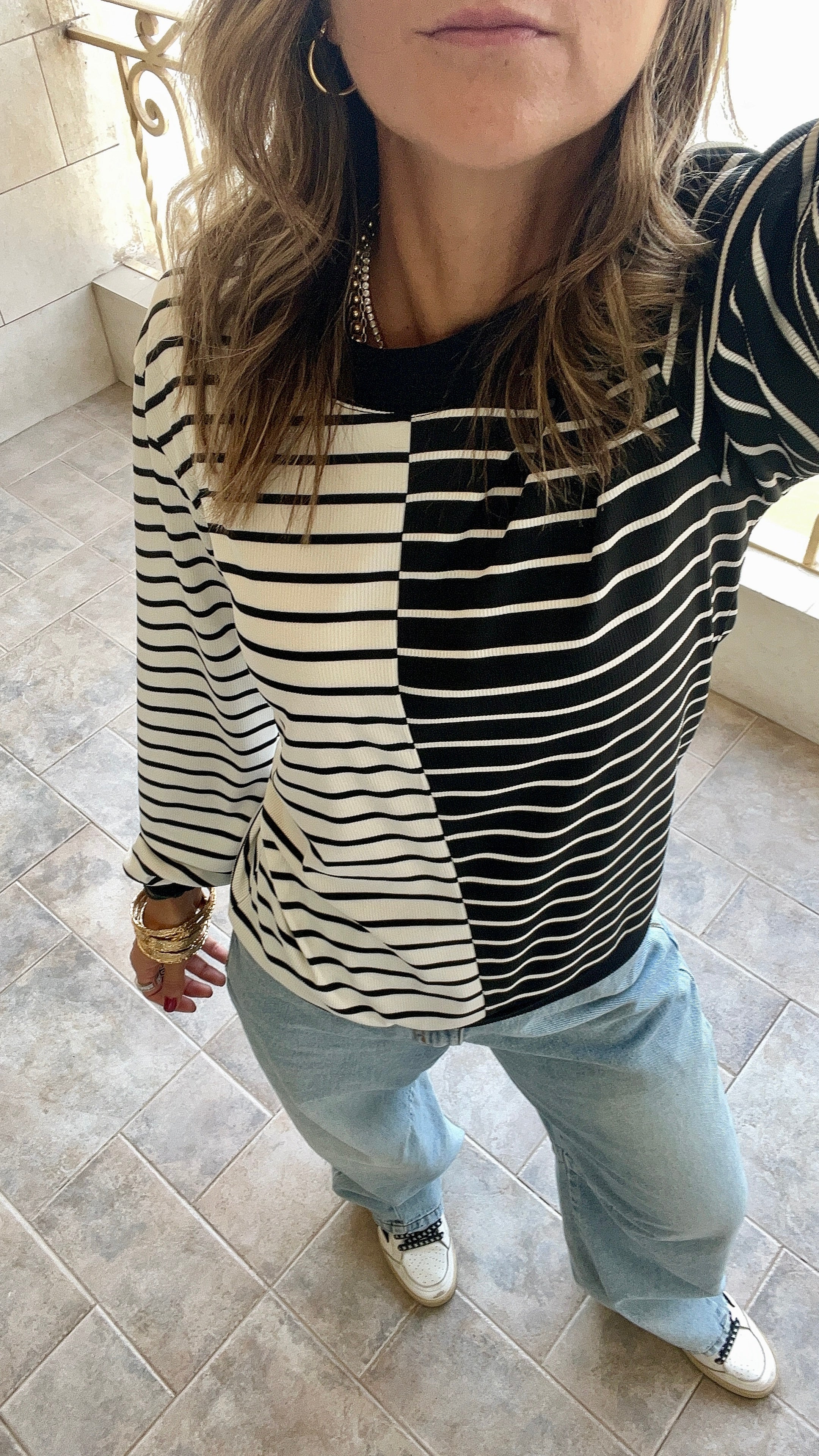Half And Half Striped Top