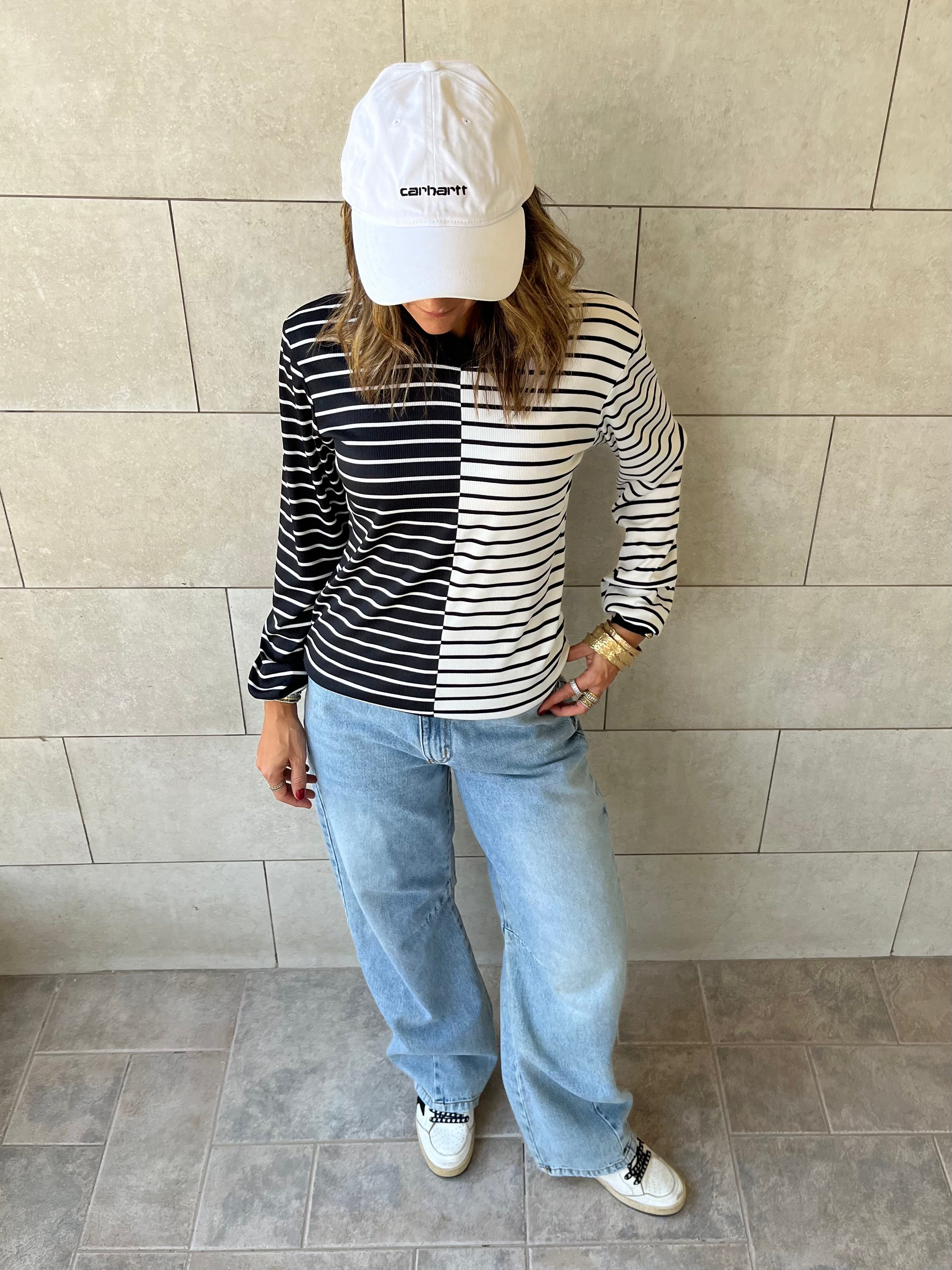 Half And Half Striped Top