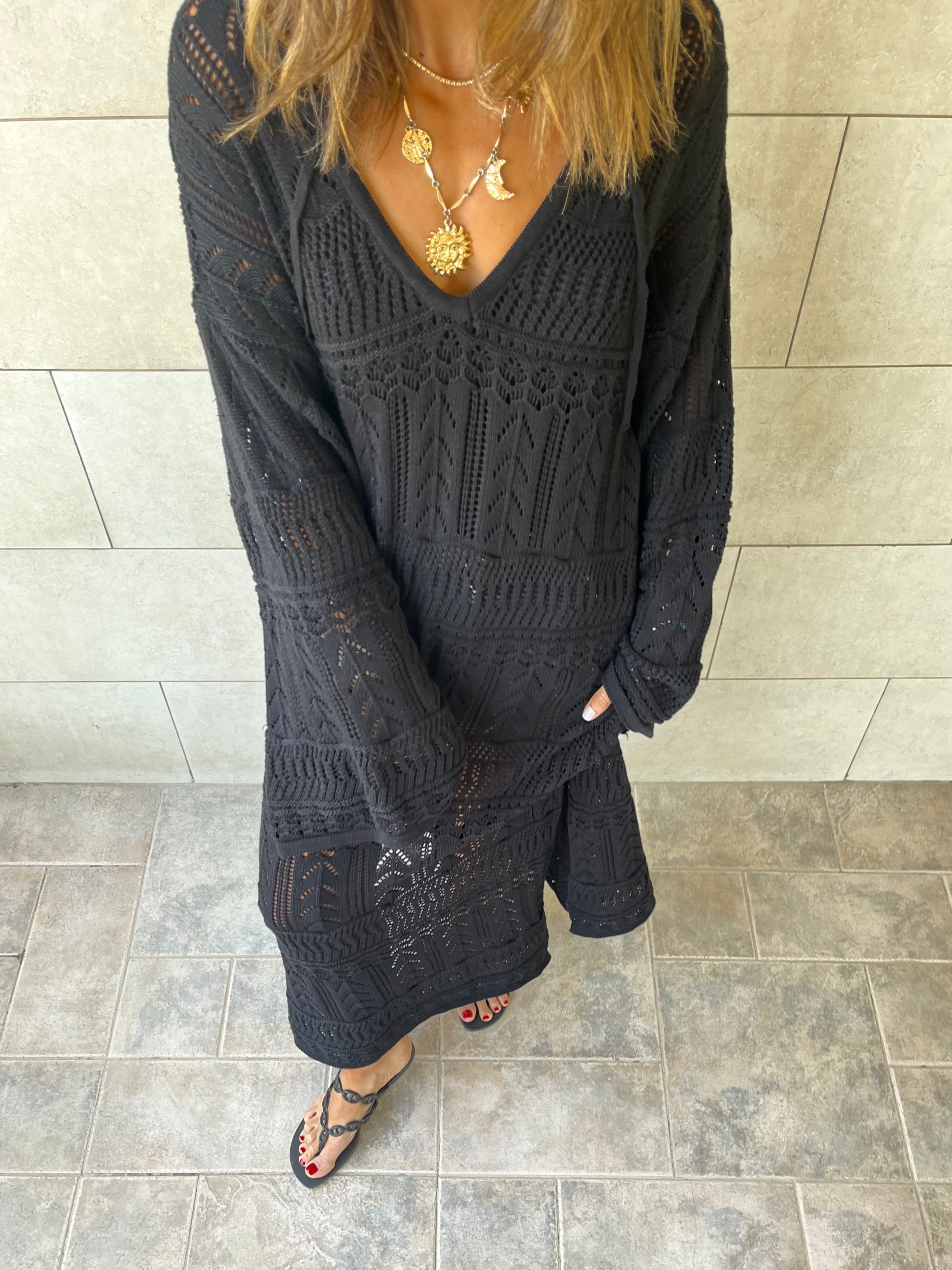 Black Boho Breeze Crochet Cover Up