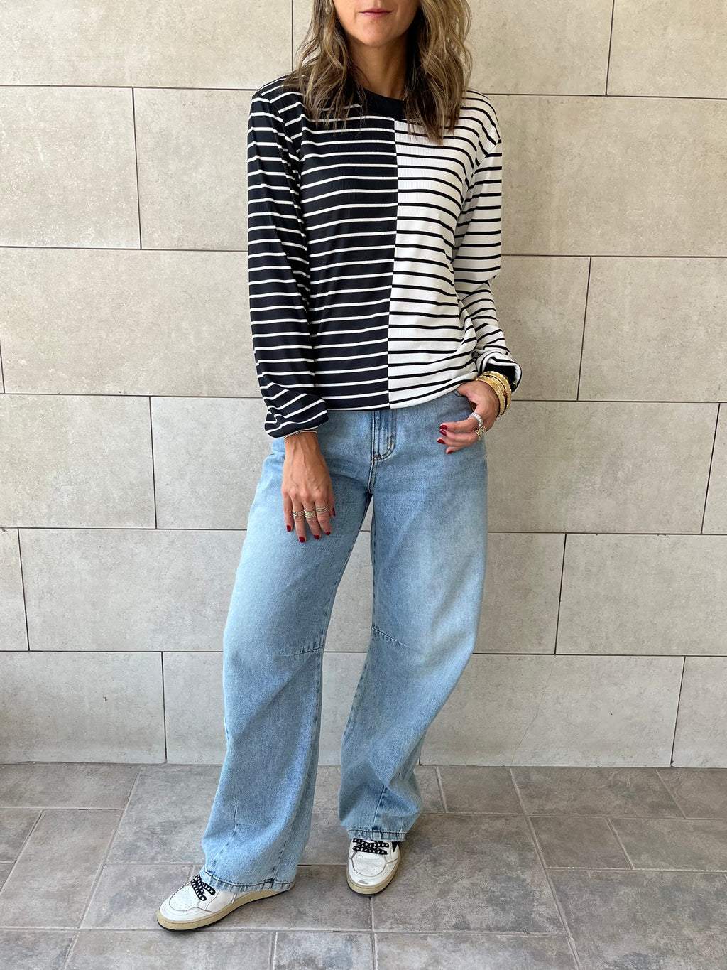 Half And Half Striped Top