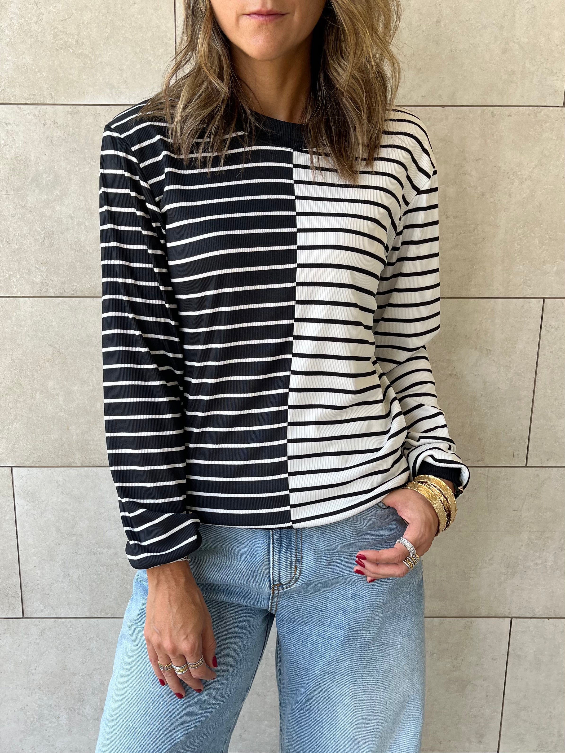 Half And Half Striped Top