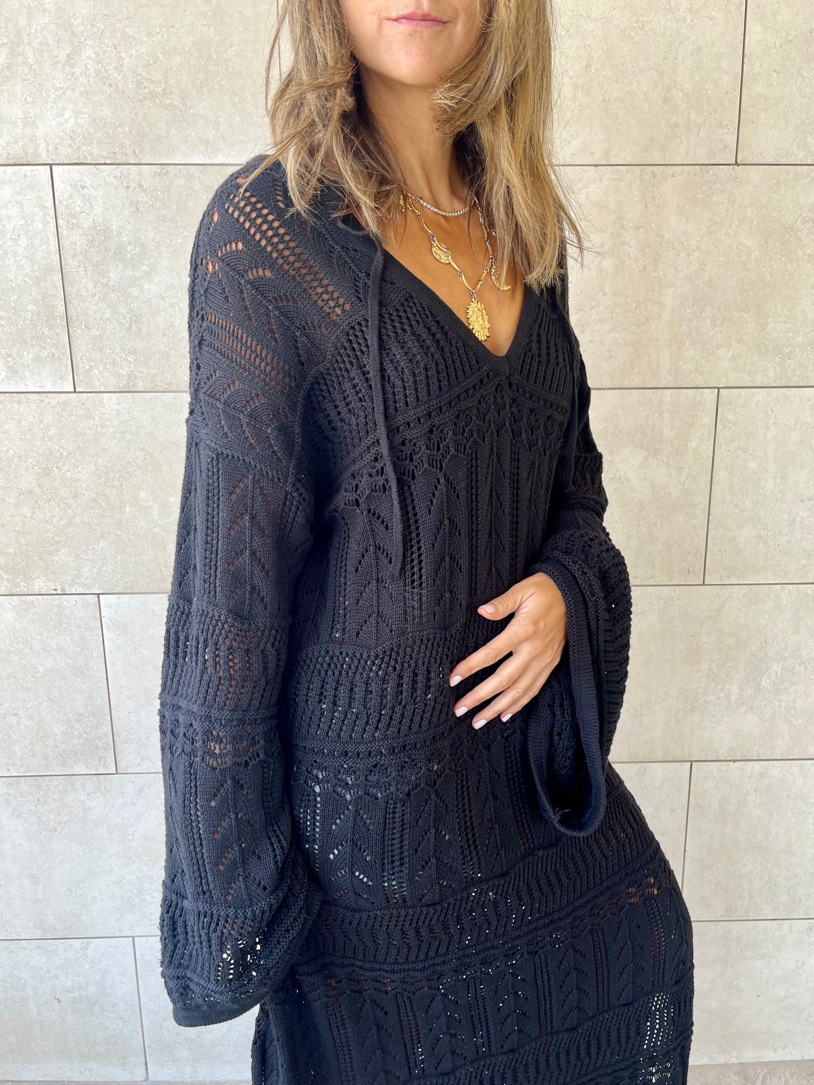 Black Boho Breeze Crochet Cover Up