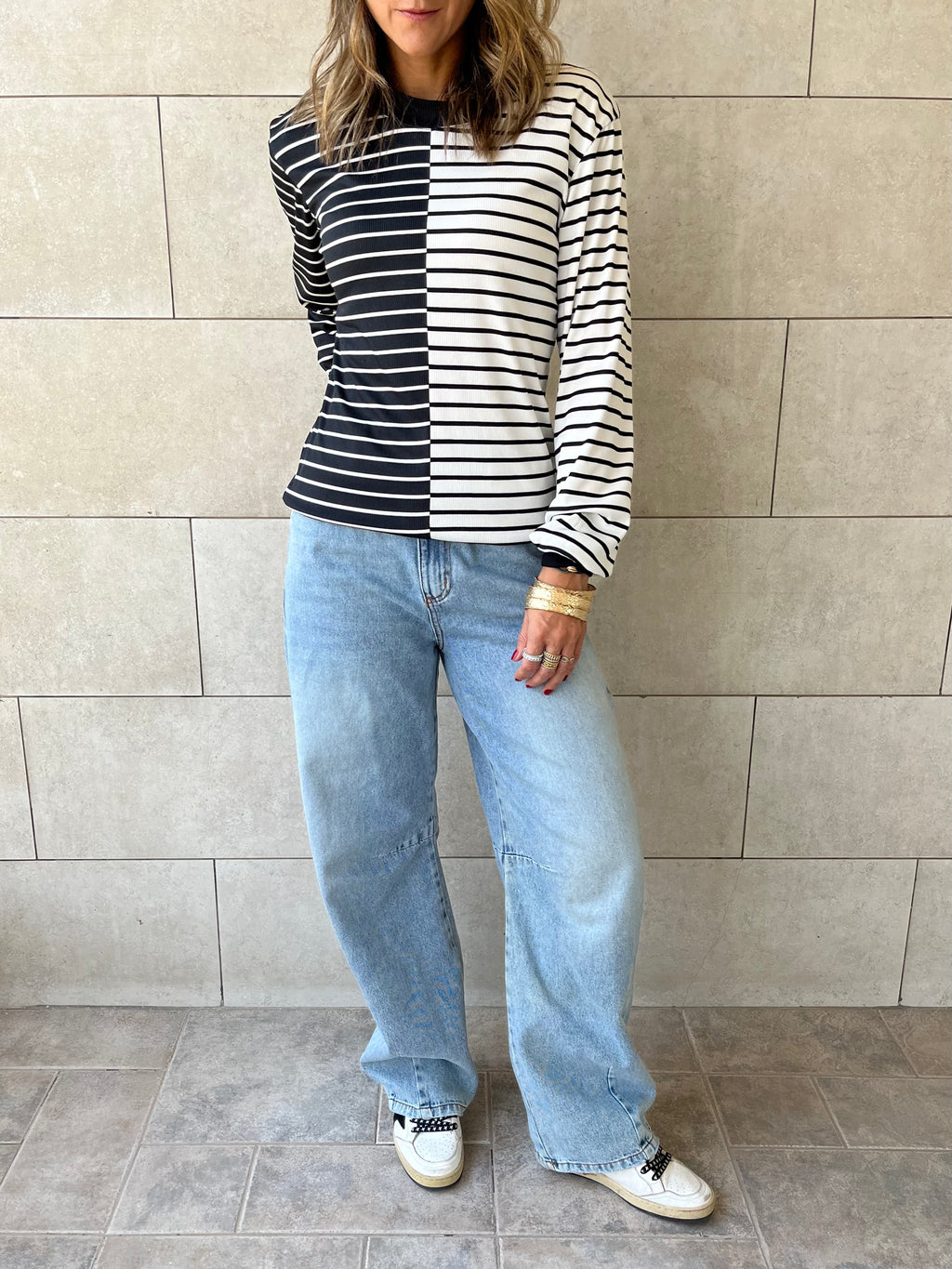 Half And Half Striped Top