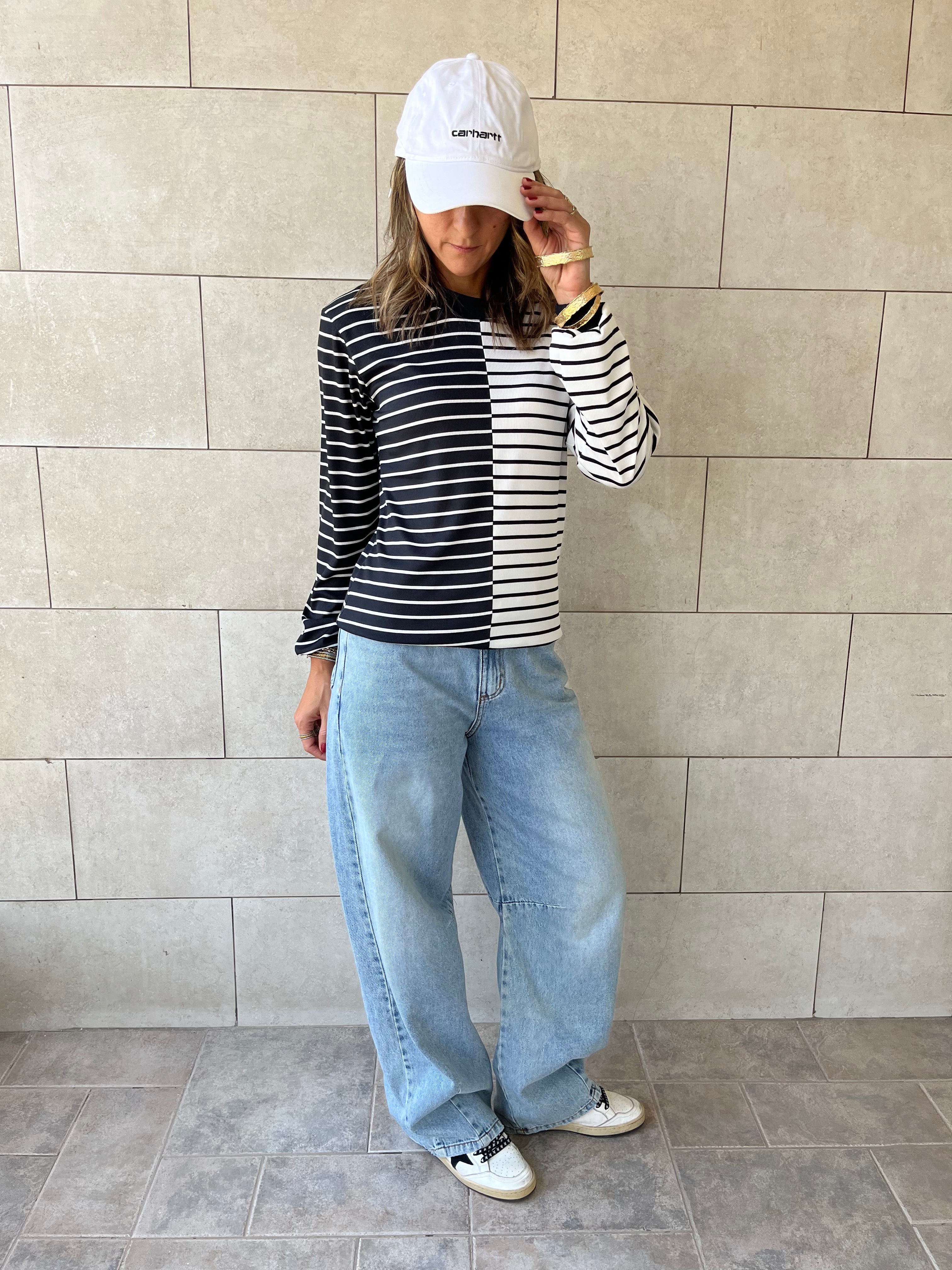 Half And Half Striped Top