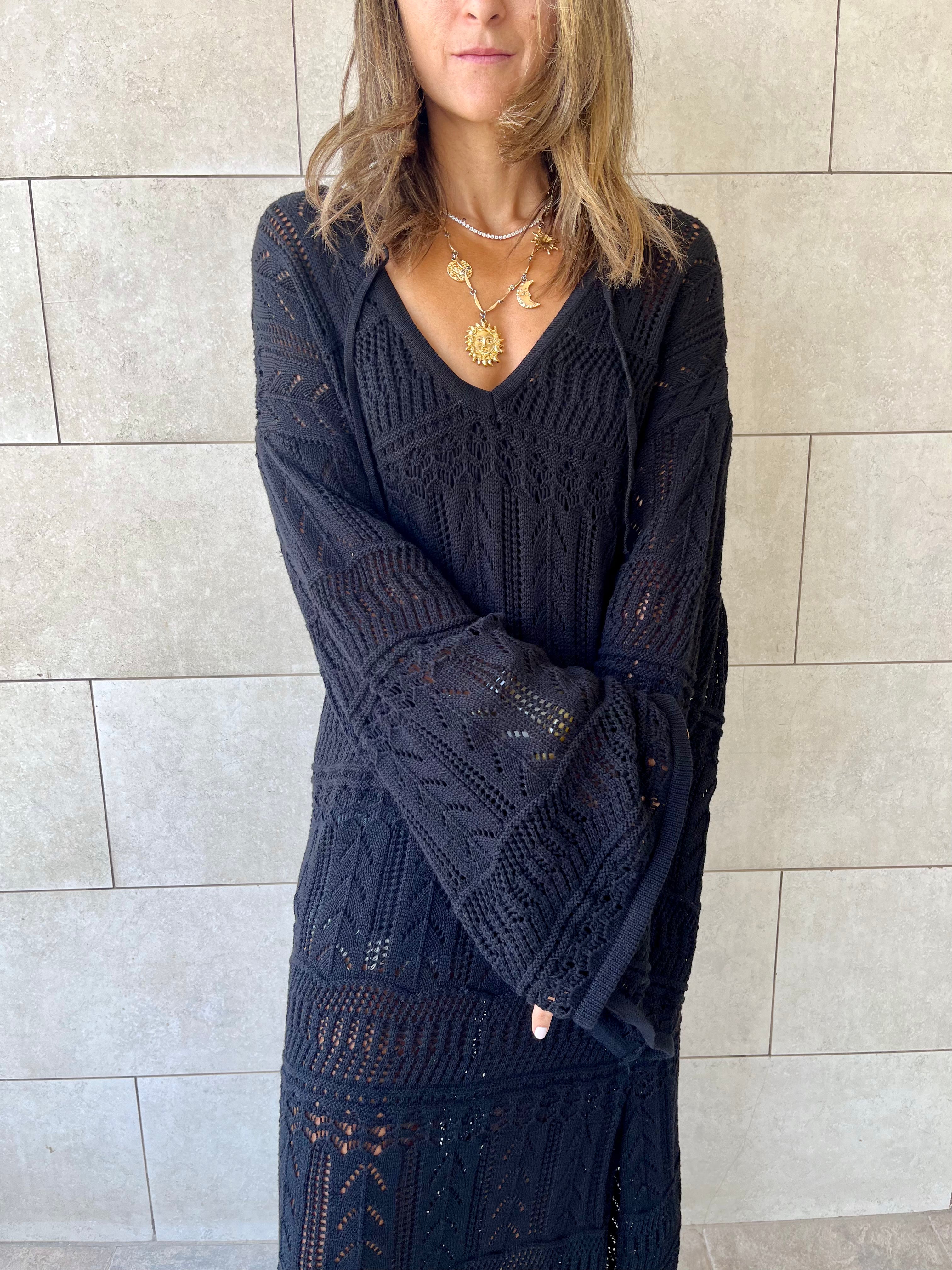 Black Boho Breeze Crochet Cover Up