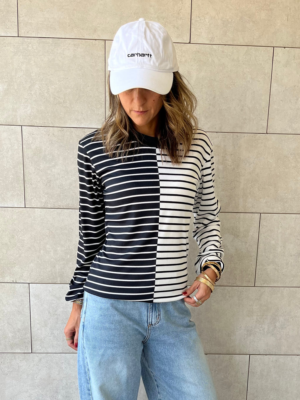 Half And Half Striped Top