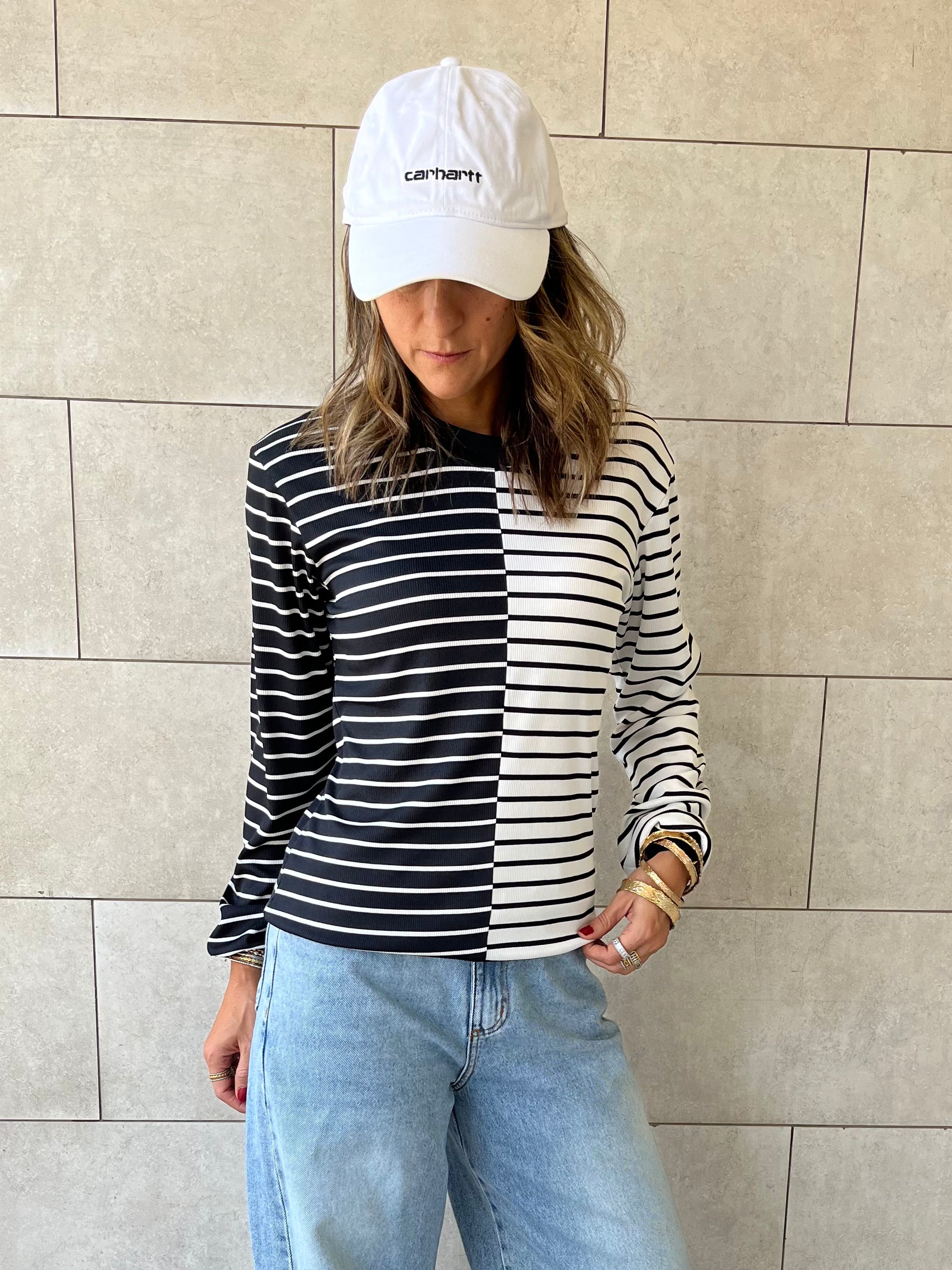 Half And Half Striped Top
