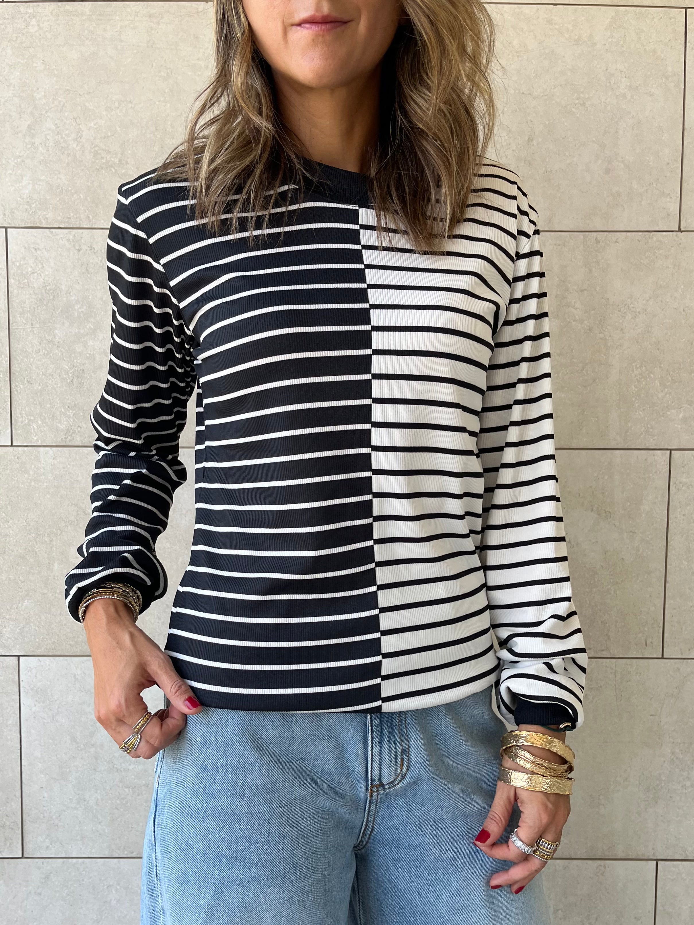 Half And Half Striped Top