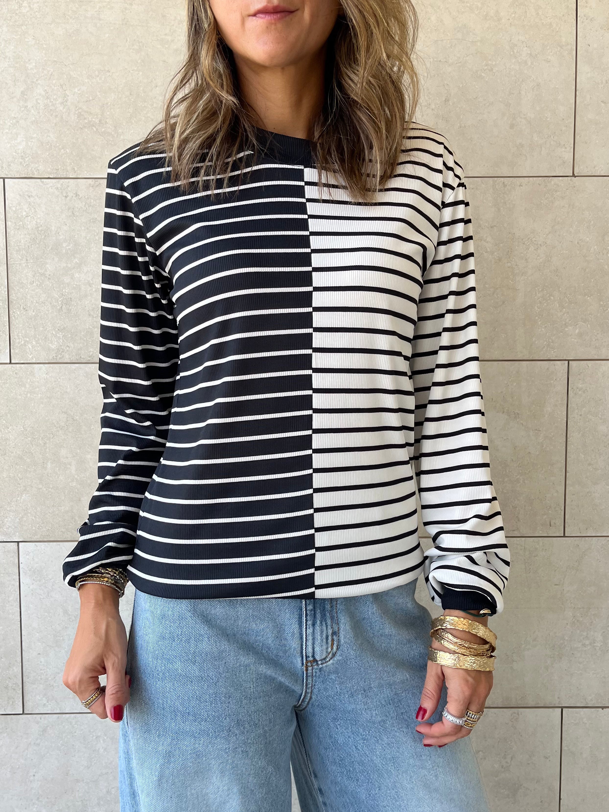 Half And Half Striped Top