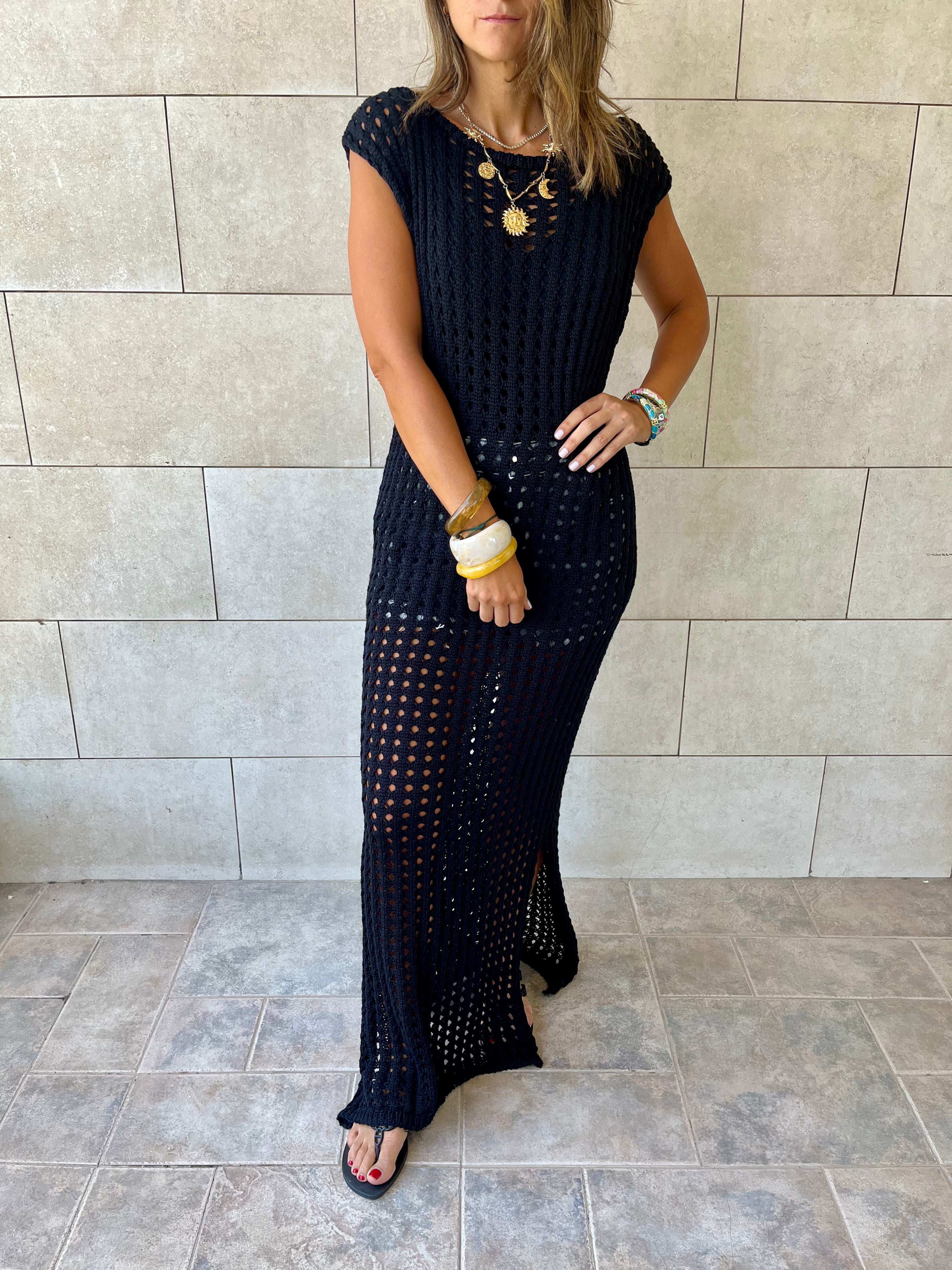 Black Warm Morning Longline Crochet Coverup