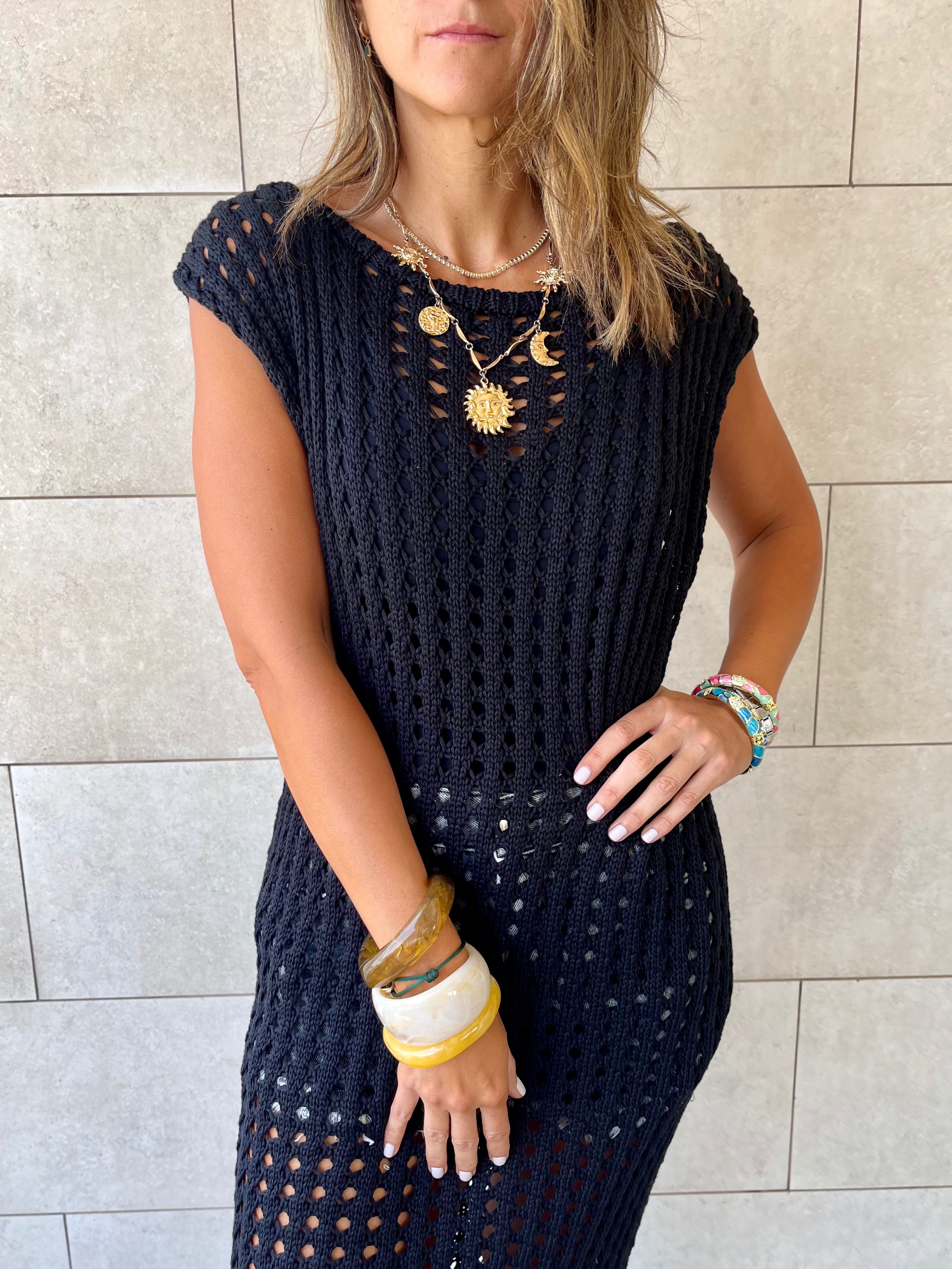 Black Warm Morning Longline Crochet Coverup