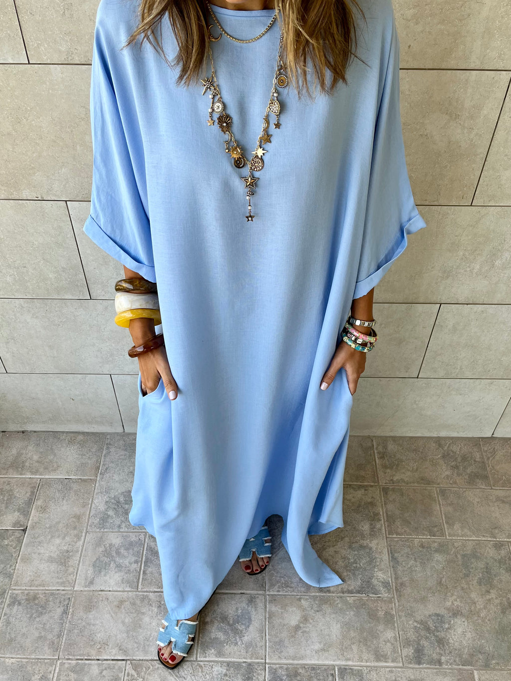 Baby Blue Flowy City Dress