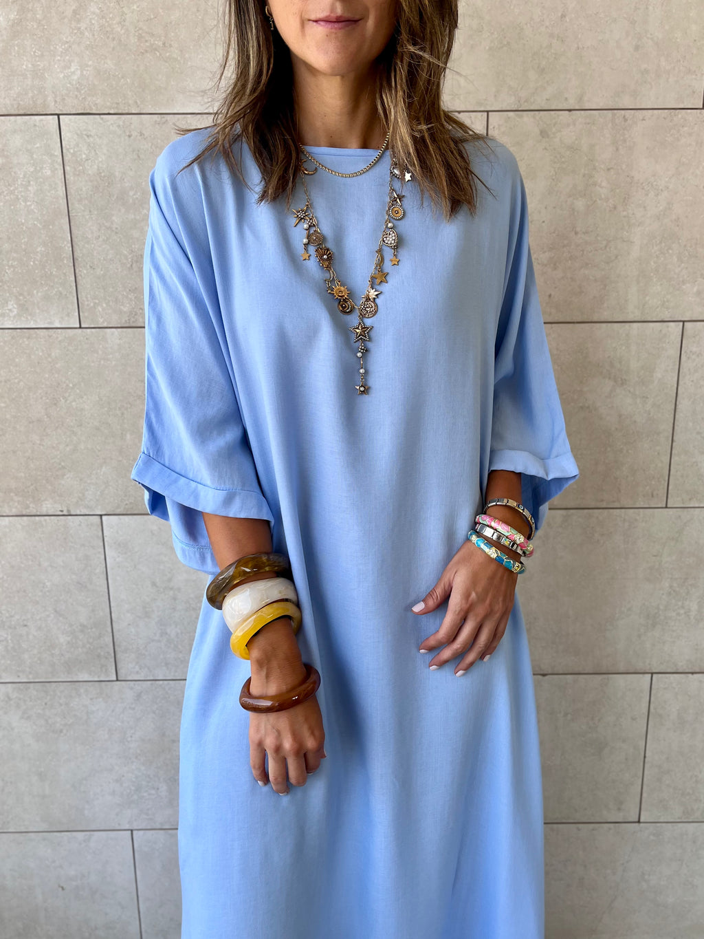 Baby Blue Flowy City Dress