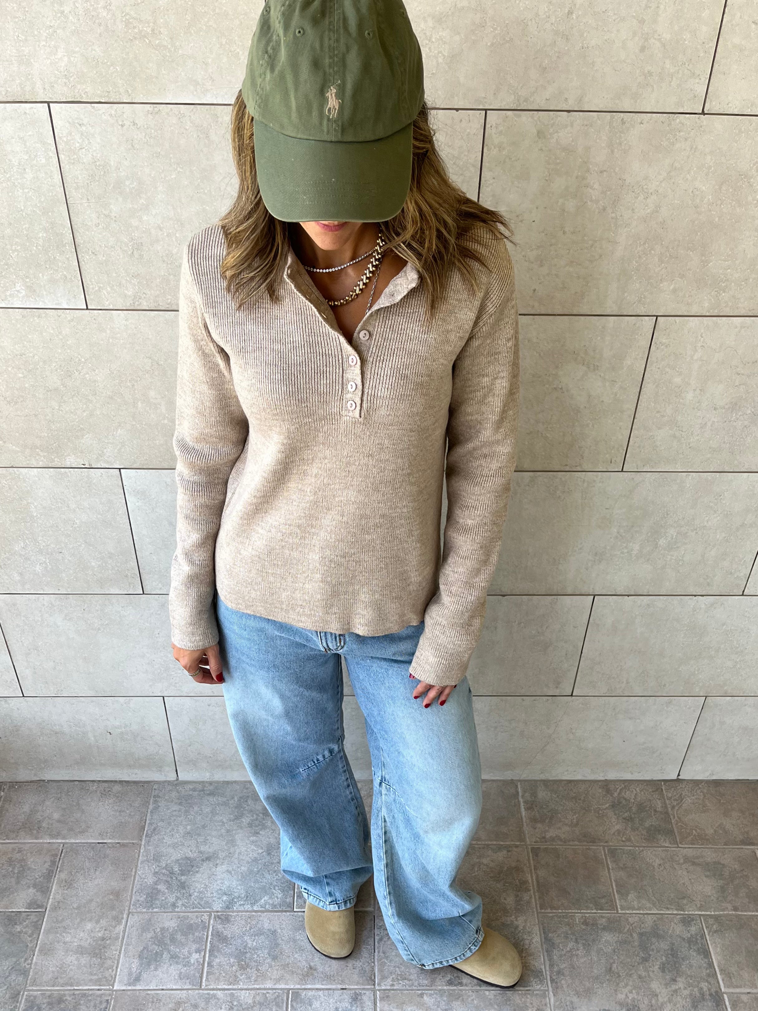Beige Casual Knit Pullover