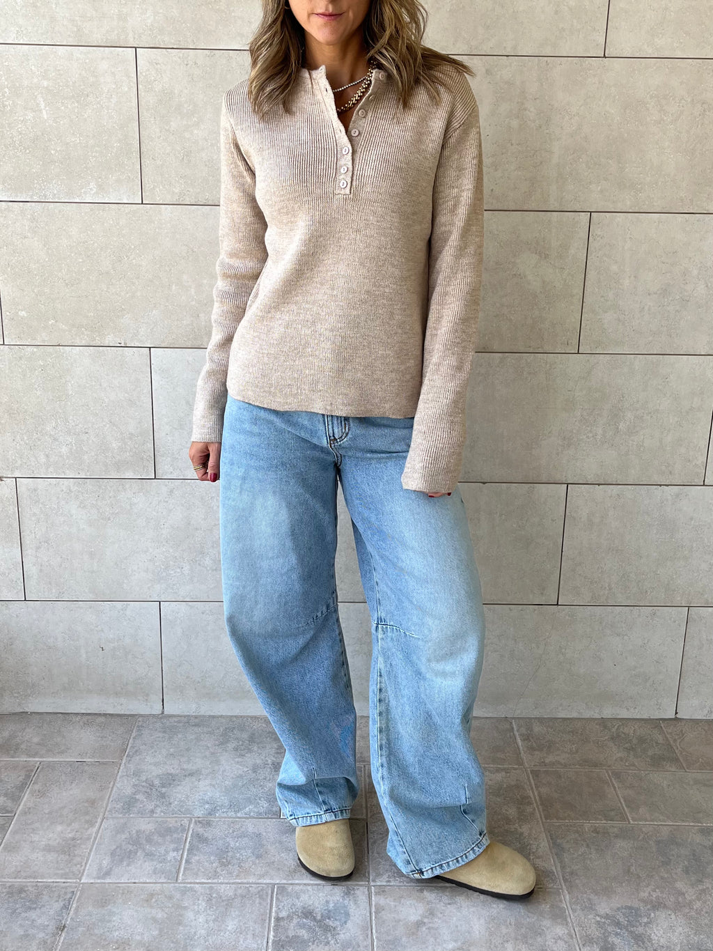 Beige Casual Knit Pullover