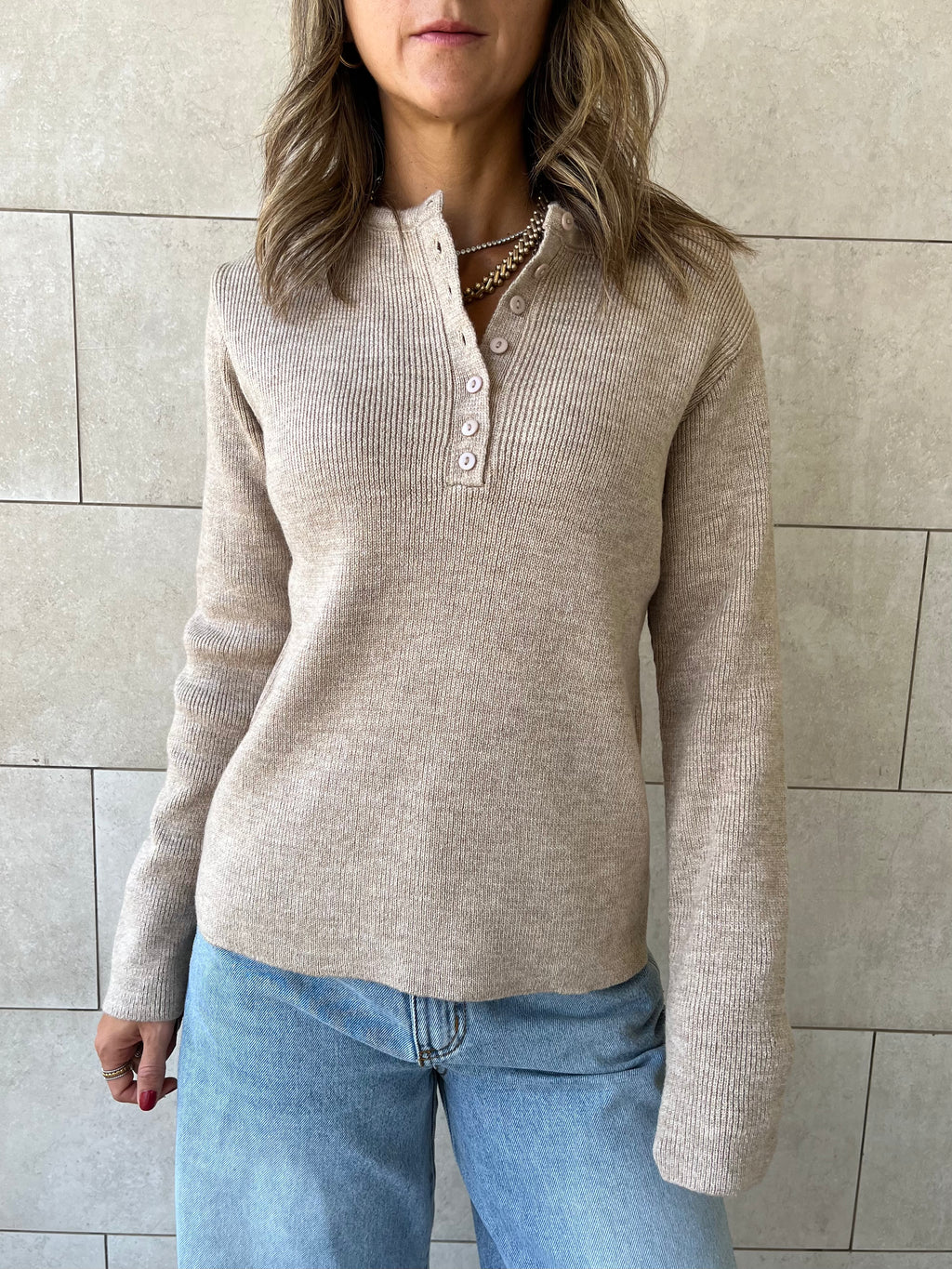 Beige Casual Knit Pullover