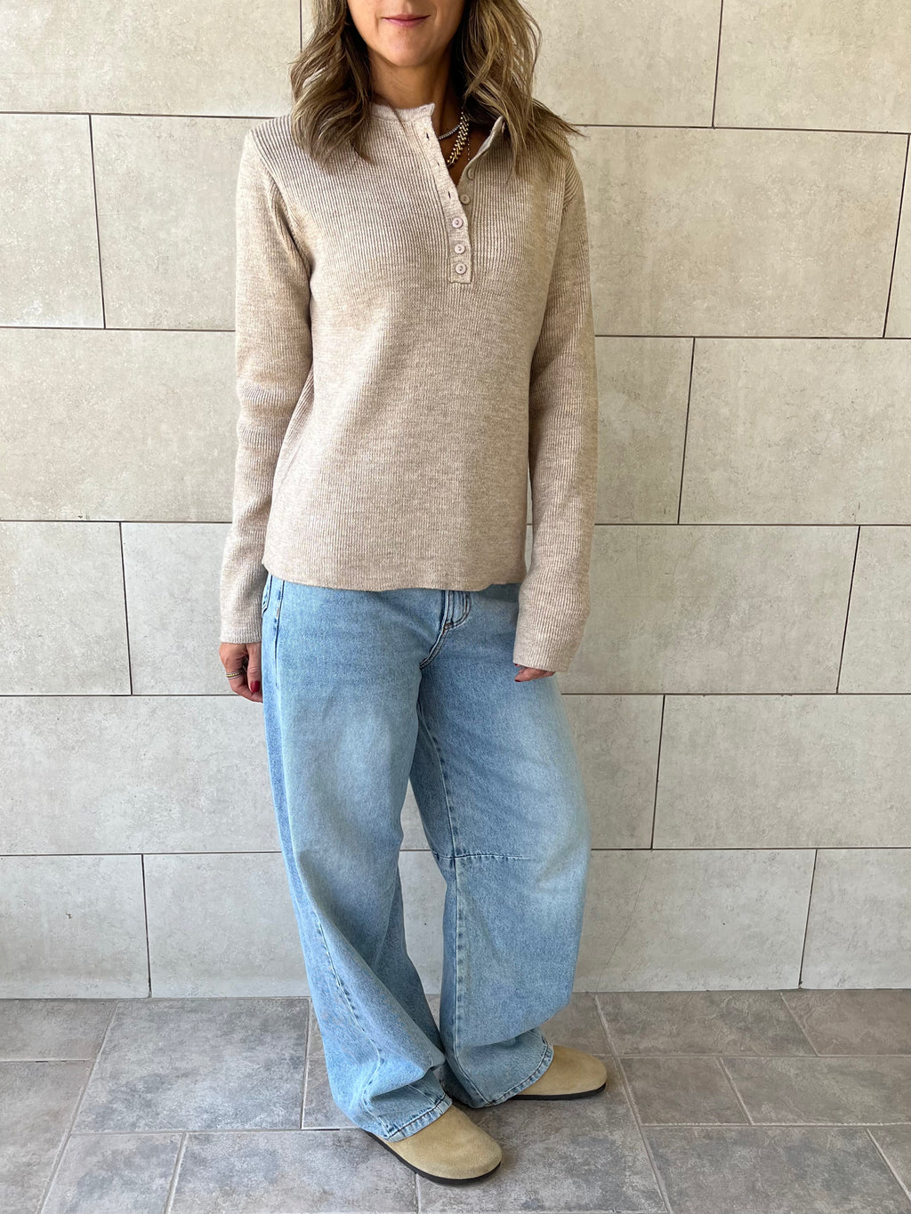 Beige Casual Knit Pullover