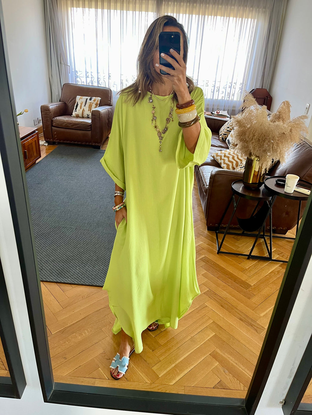 Lime Flowy City Dress