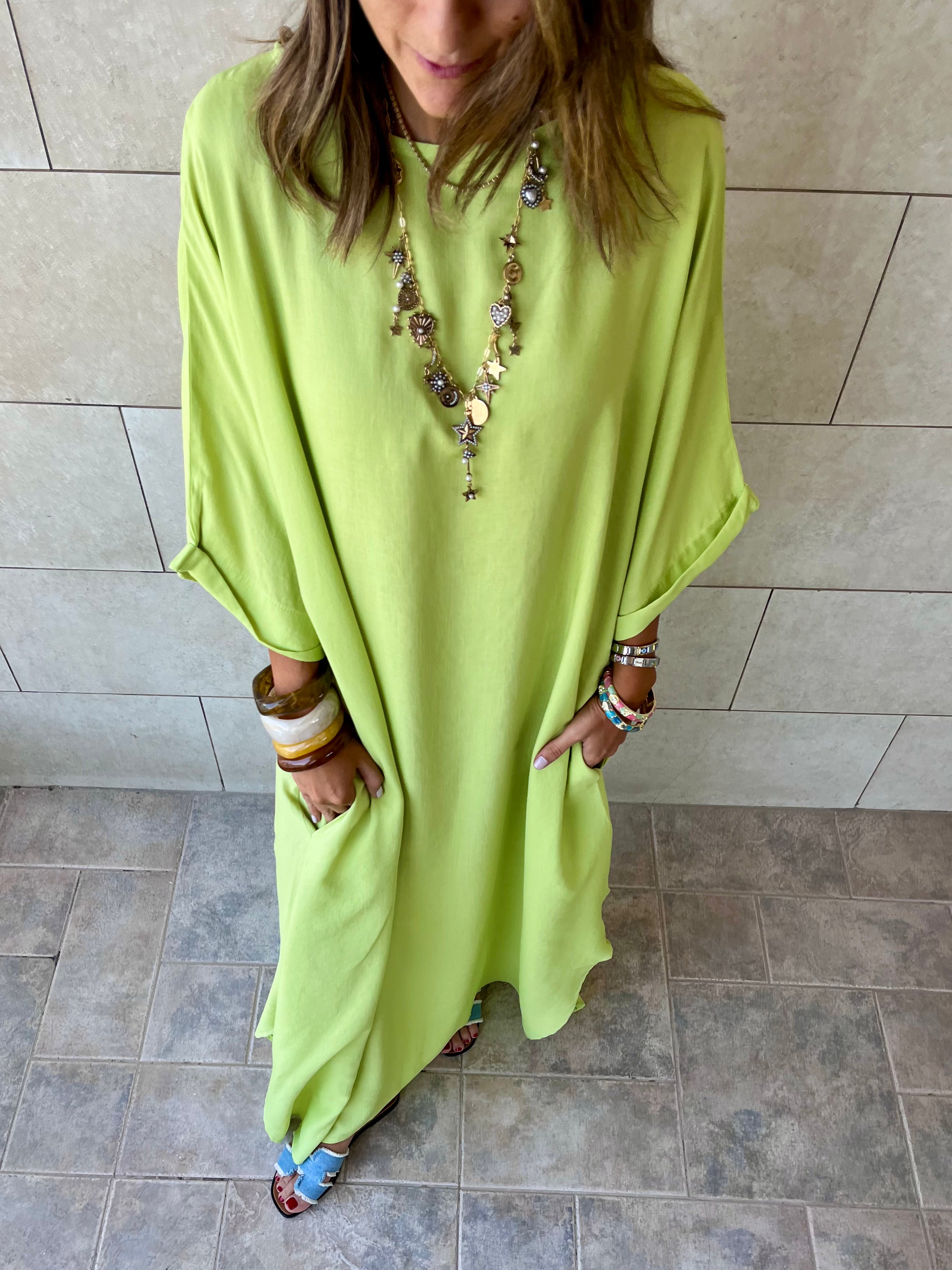 Lime Flowy City Dress