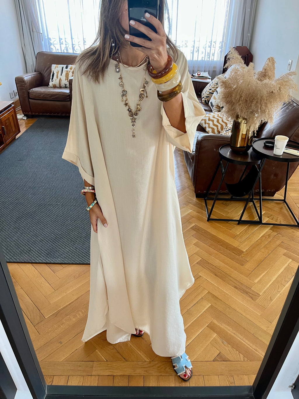 Beige Flowy City Dress