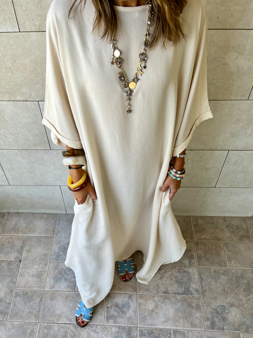 Beige Flowy City Dress