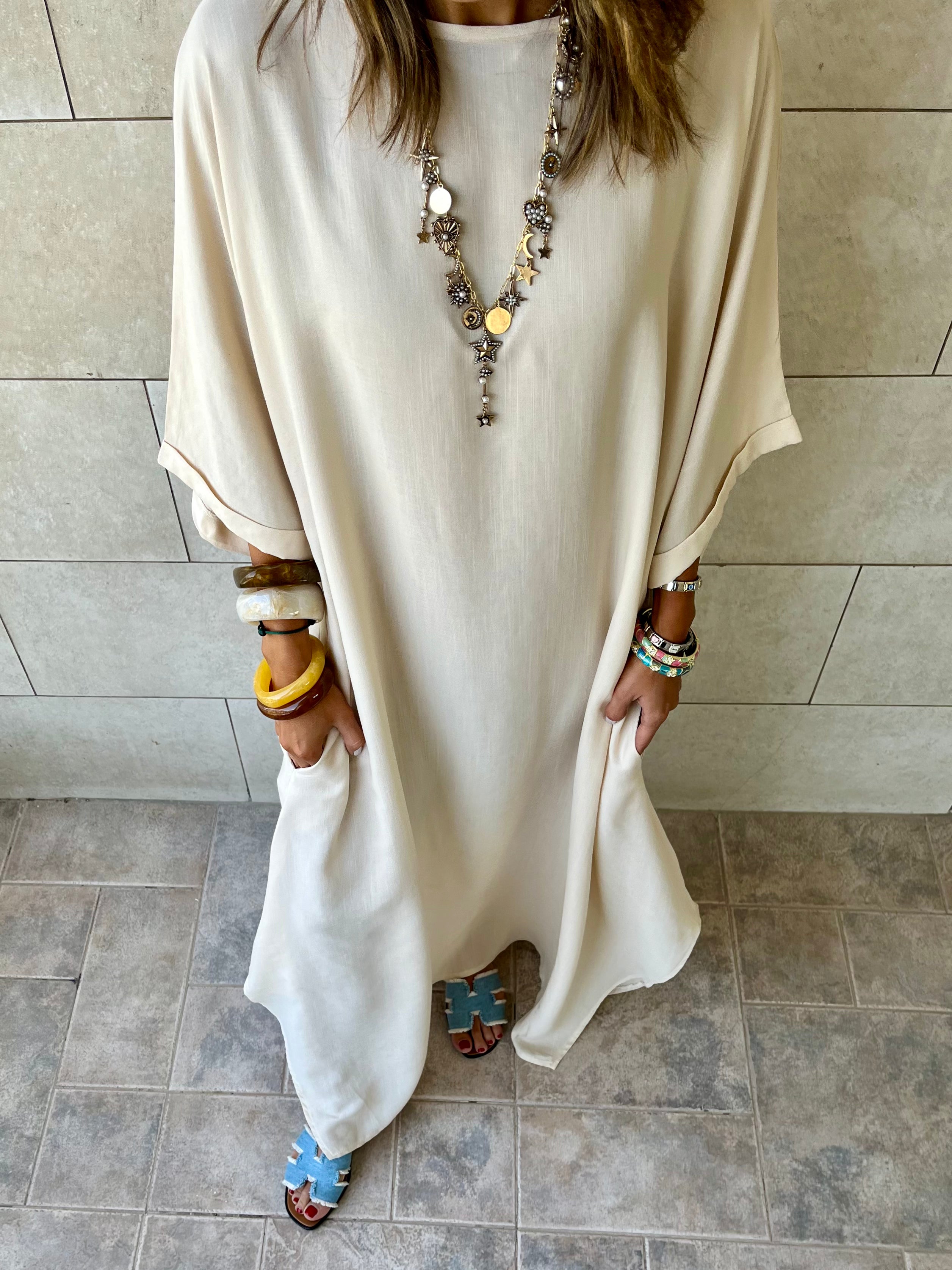 Beige Flowy City Dress