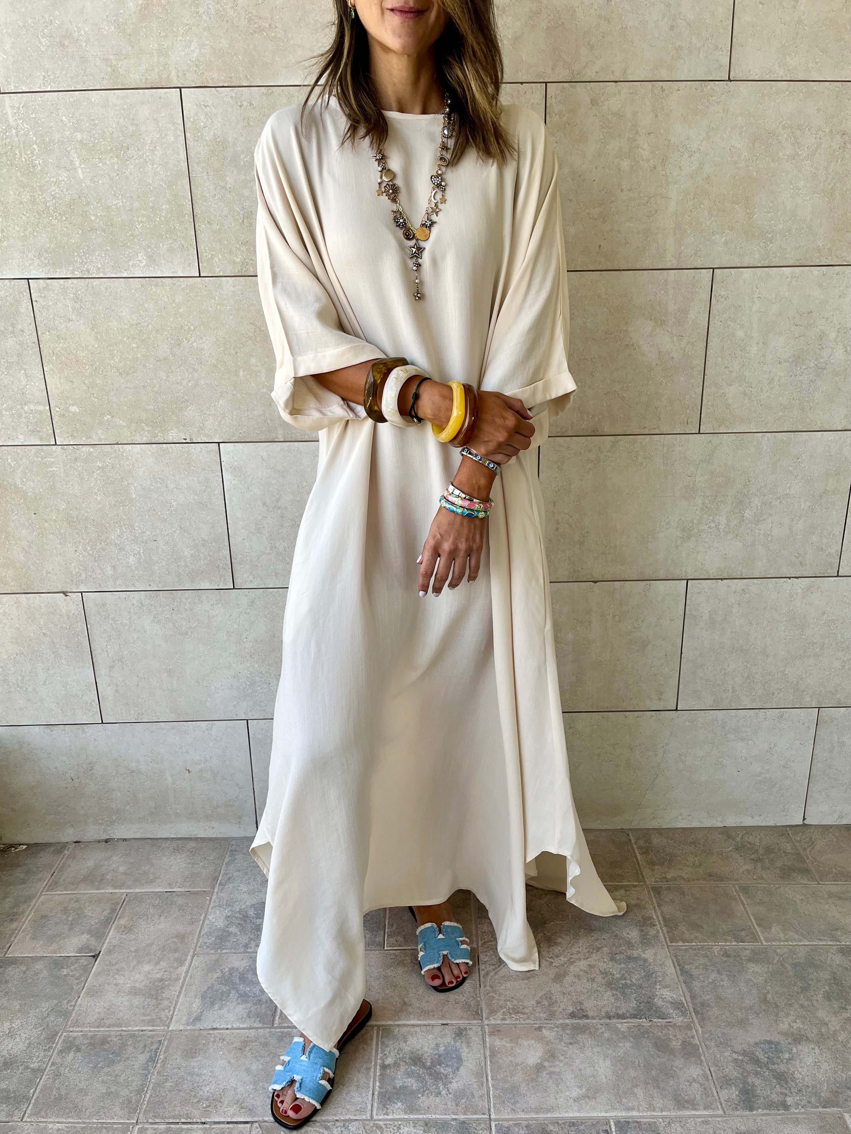 Beige Flowy City Dress