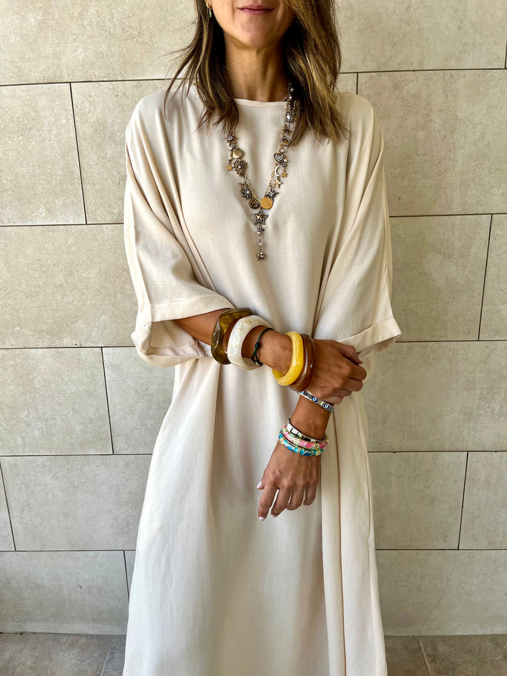 Beige Flowy City Dress