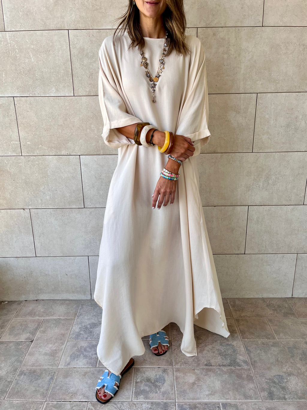 Beige Flowy City Dress