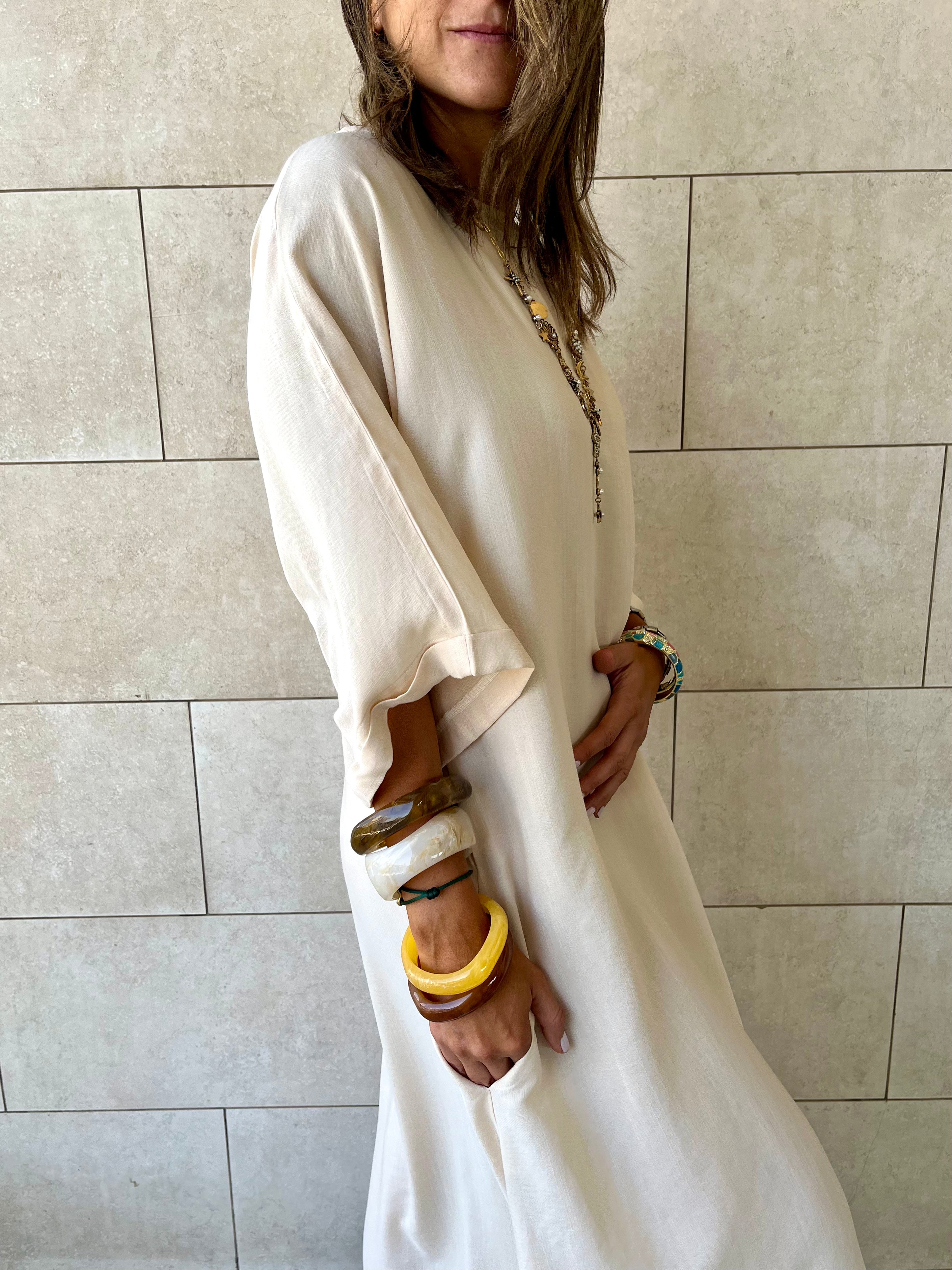 Beige Flowy City Dress