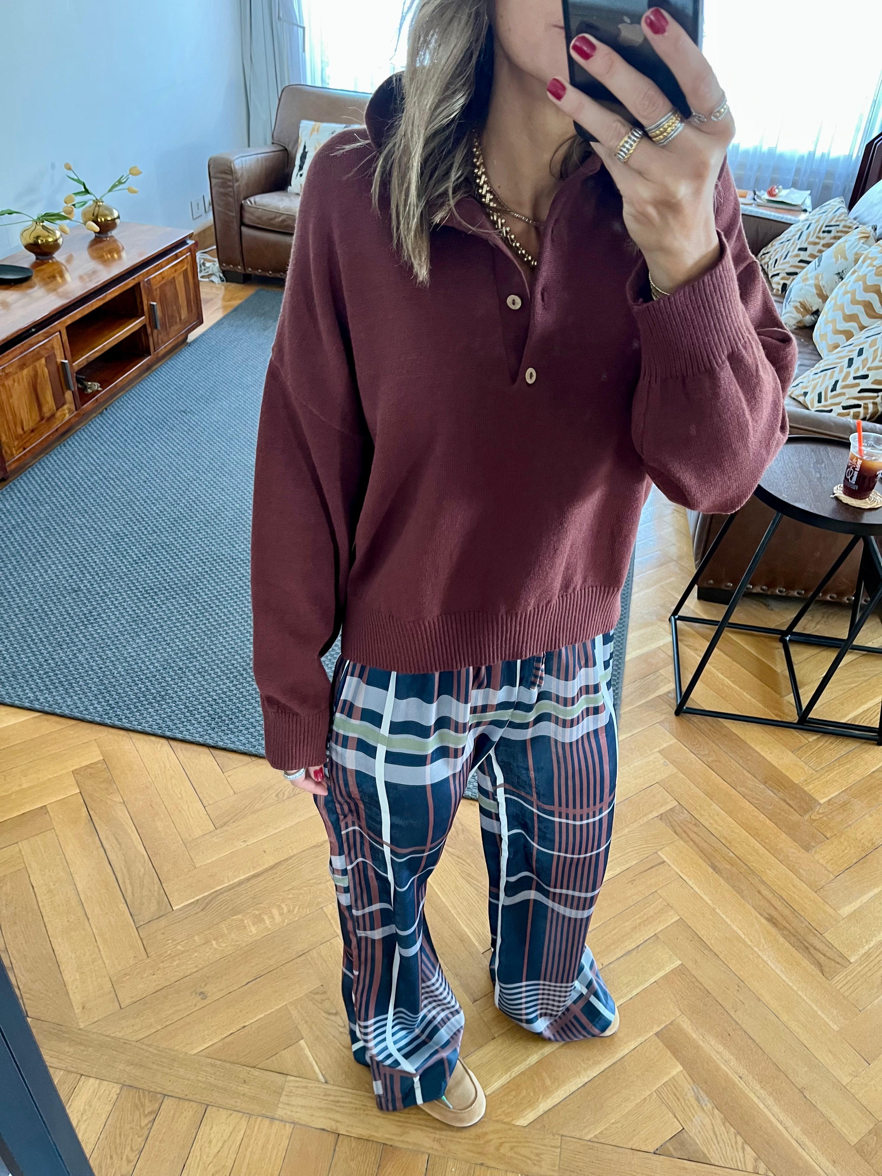 Navy Plaid Satin Rope Pants