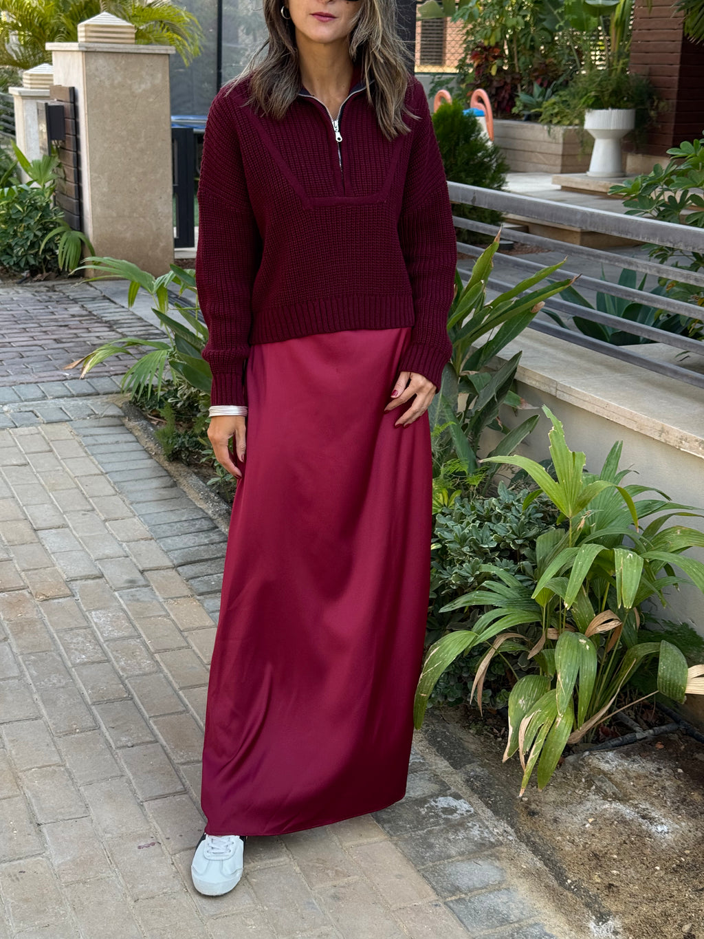 Burgundy Quarter Zip Up Knit