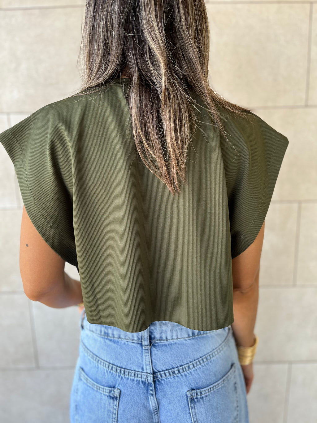 Olive Boxy Jersey Cropped T-Shirt
