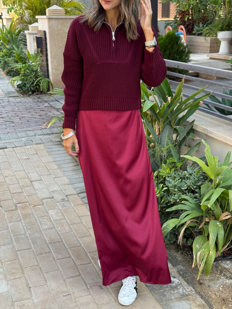 Burgundy Quarter Zip Up Knit Top