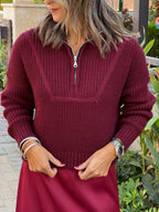 Burgundy Quarter Zip Up Knit