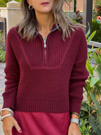 Burgundy Quarter Zip Up Knit