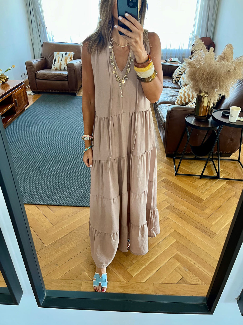 Beige Frillu Essential Tiered Dress