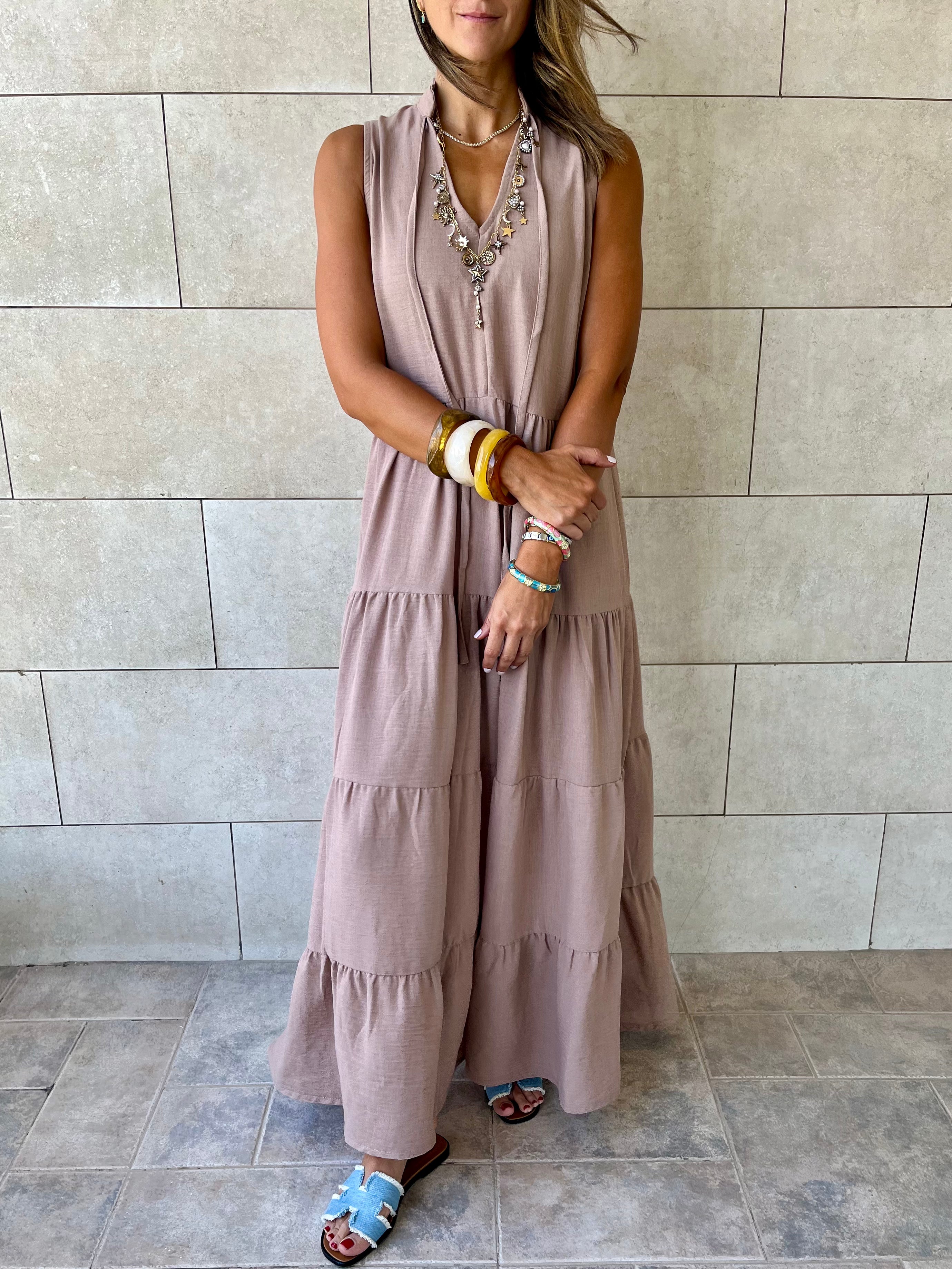 Beige Frillu Essential Tiered Dress