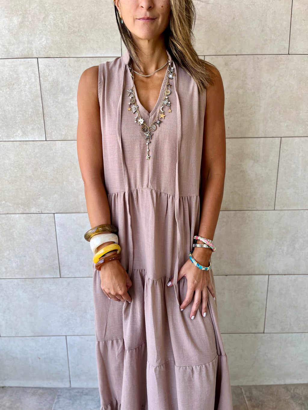 Beige Frillu Essential Tiered Dress