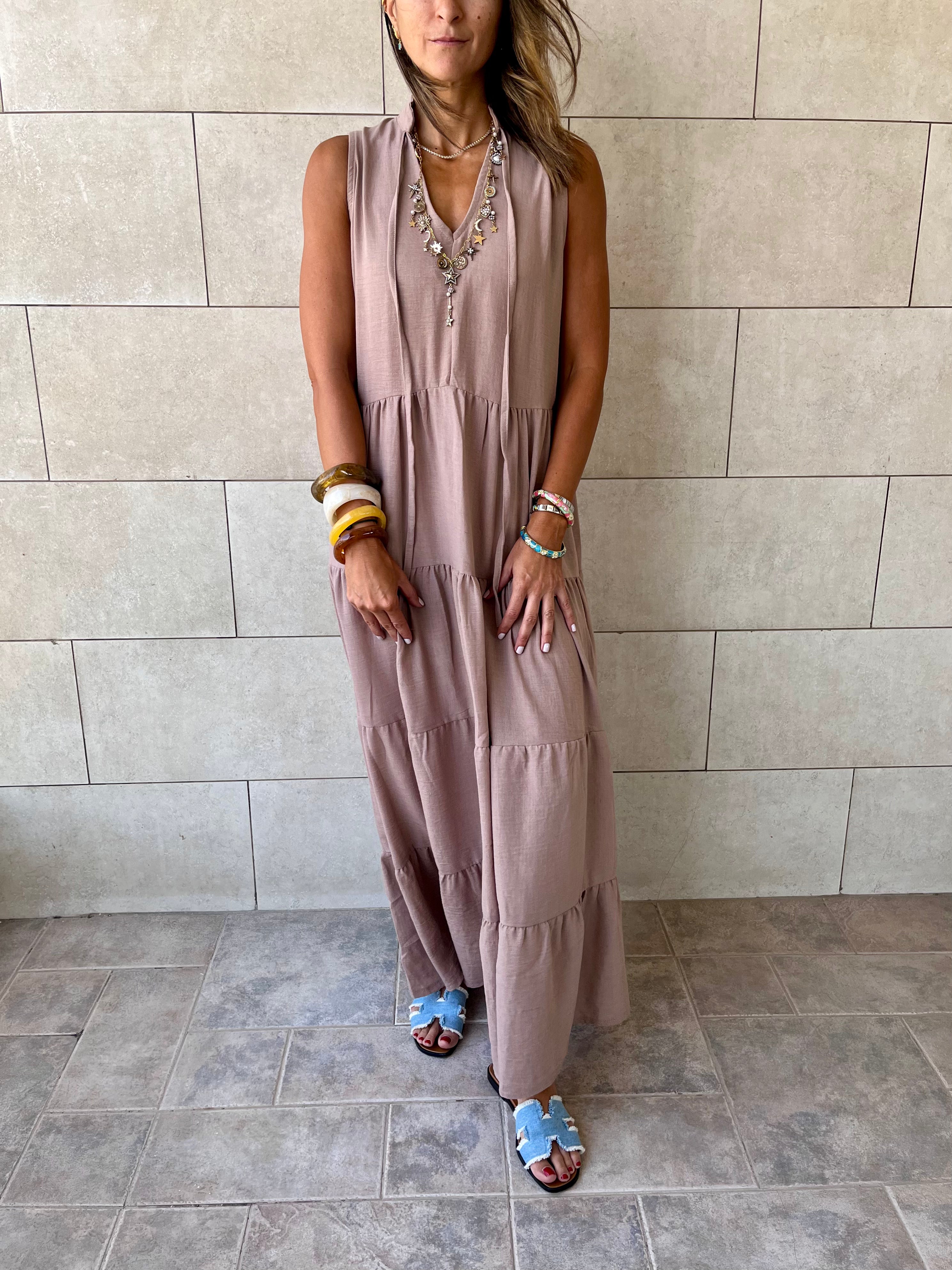 Beige Frillu Essential Tiered Dress