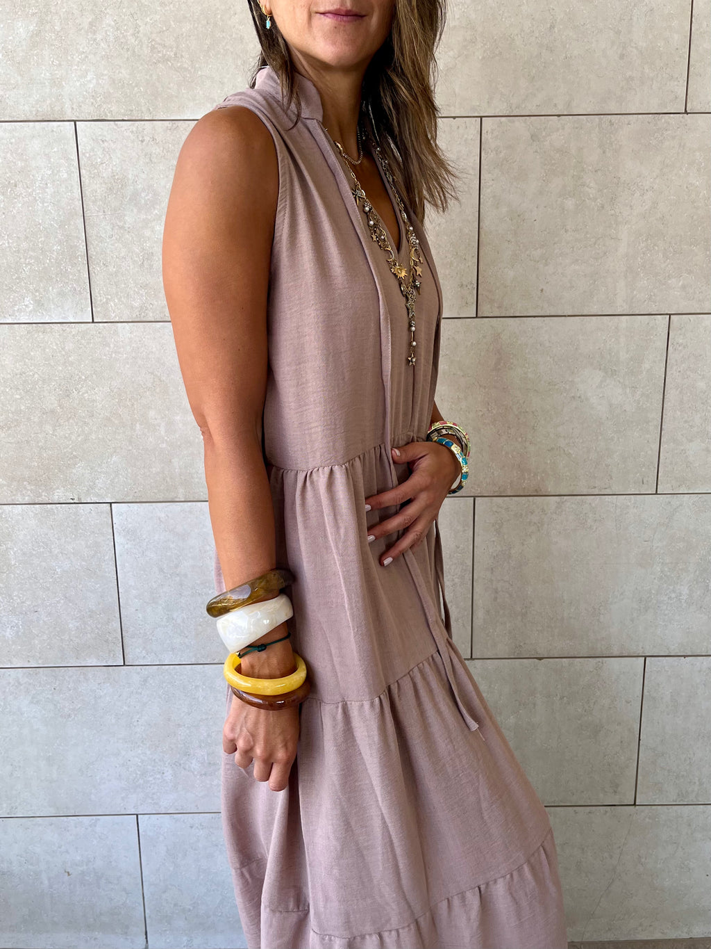 Beige Frillu Essential Tiered Dress