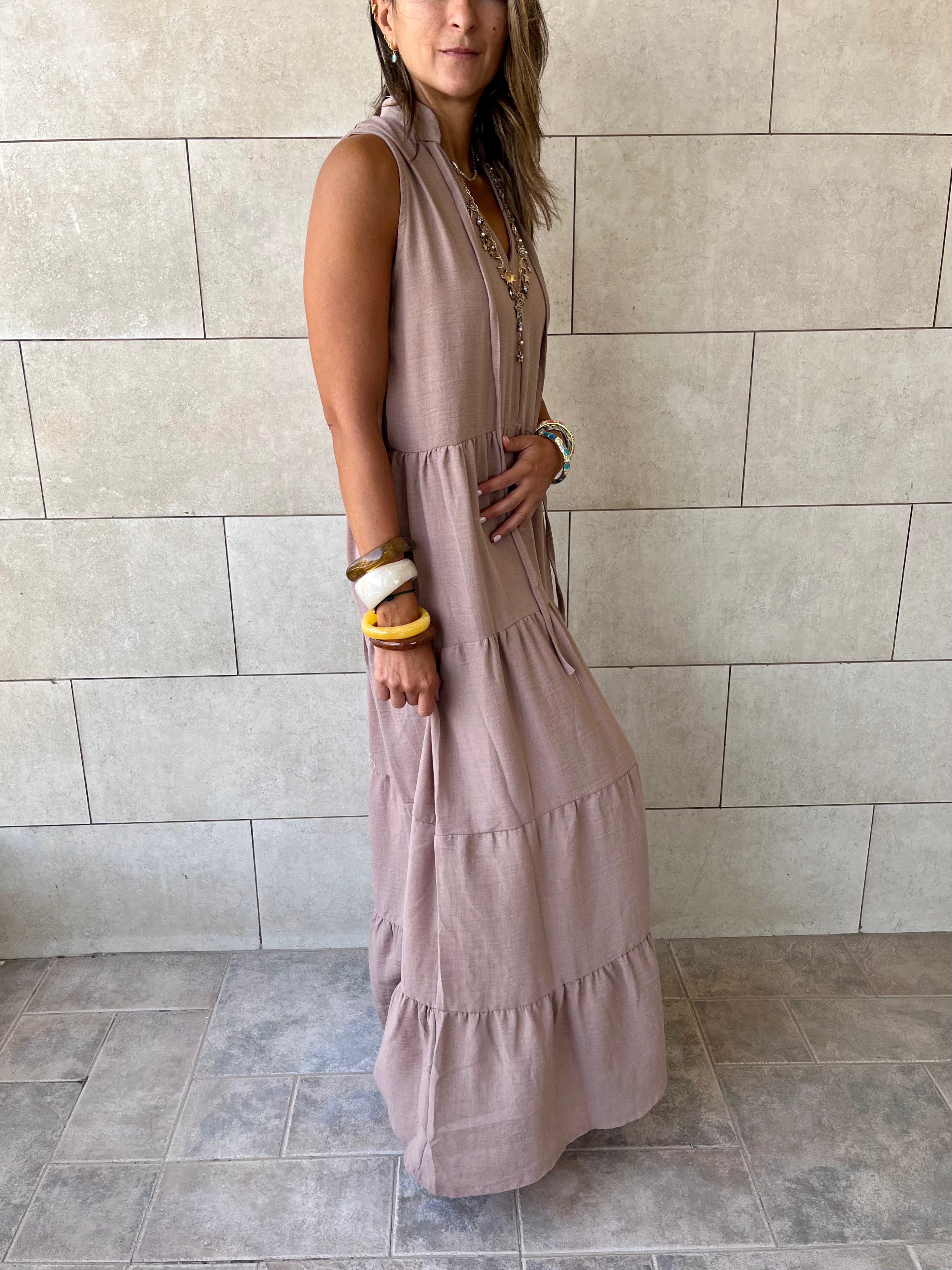 Beige Frillu Essential Tiered Dress